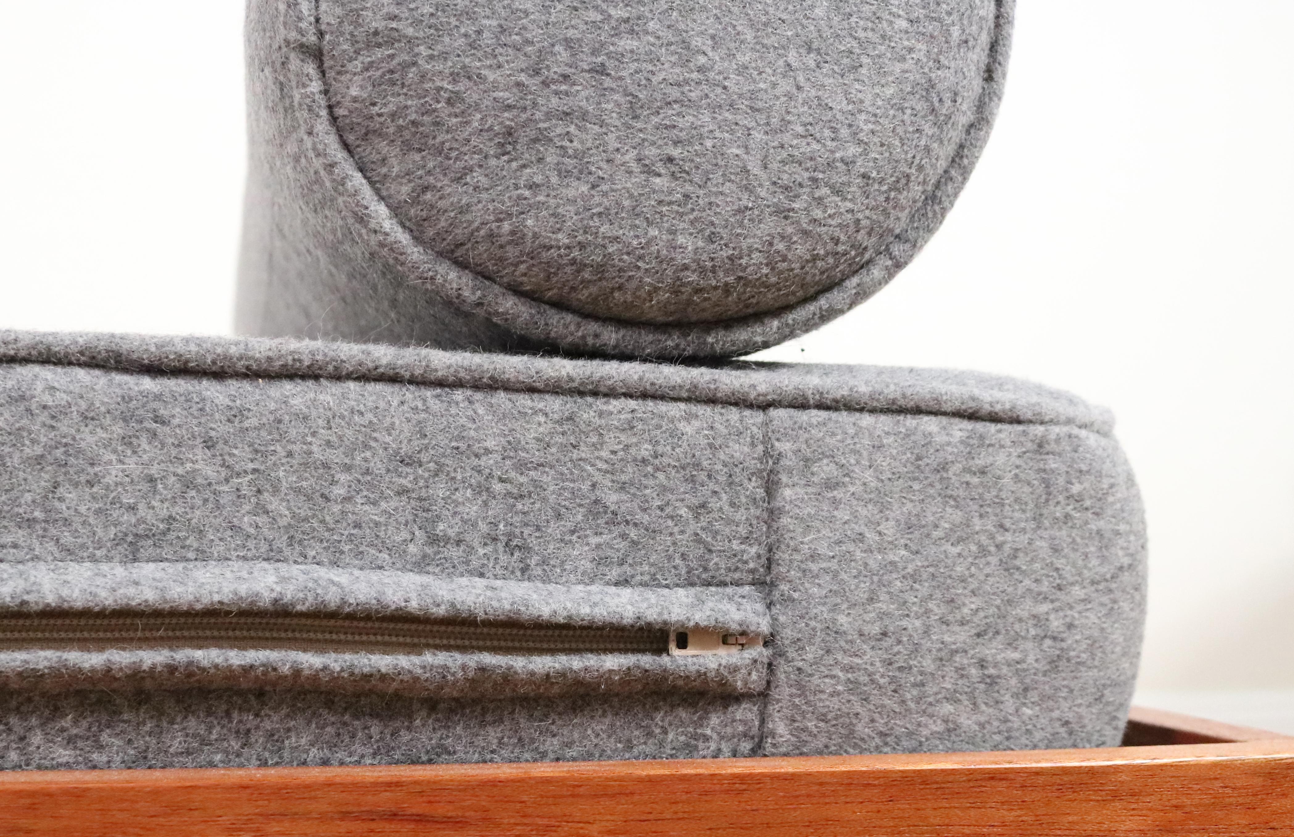 Contemporary Hans Wegner Style Daybeds in Grey Wool on White Oak and African Mahogany Frames