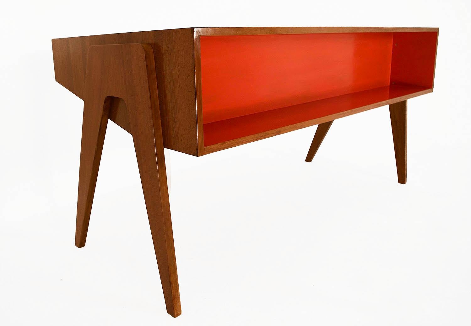 Scandinavian Modern Scandinavian Style Design Desk in Beechwood and Orange Lacquered Library, 1950