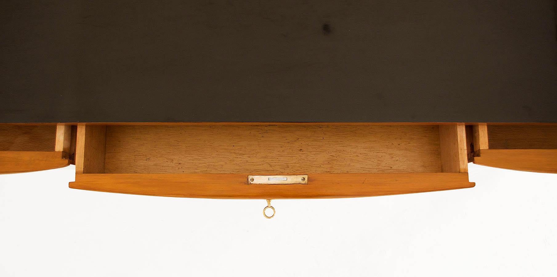 Scandinavian Style Design Desk in Beechwood and Orange Lacquered Library, 1950 In Good Condition In Saint-Ouen, FR