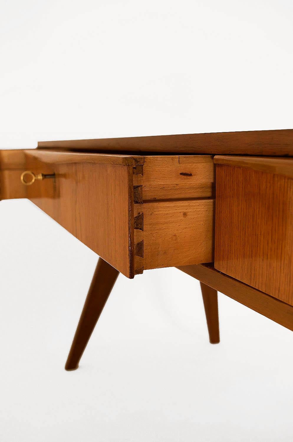 20th Century Scandinavian Style Design Desk in Beechwood and Orange Lacquered Library, 1950