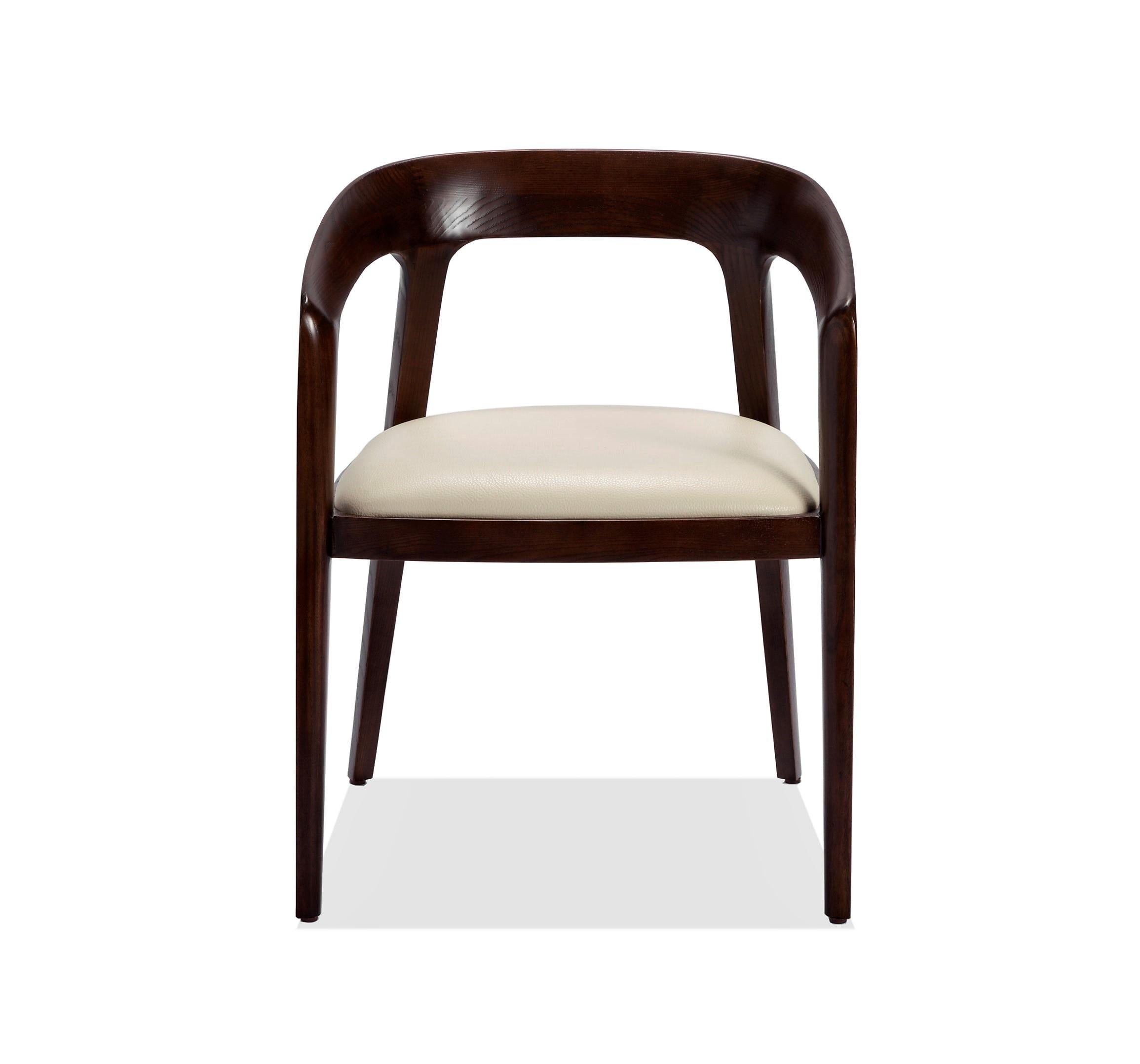 Modern Set of 6, Scandinavian Style Dining Chairs in Dark Walnut and Beige Finish