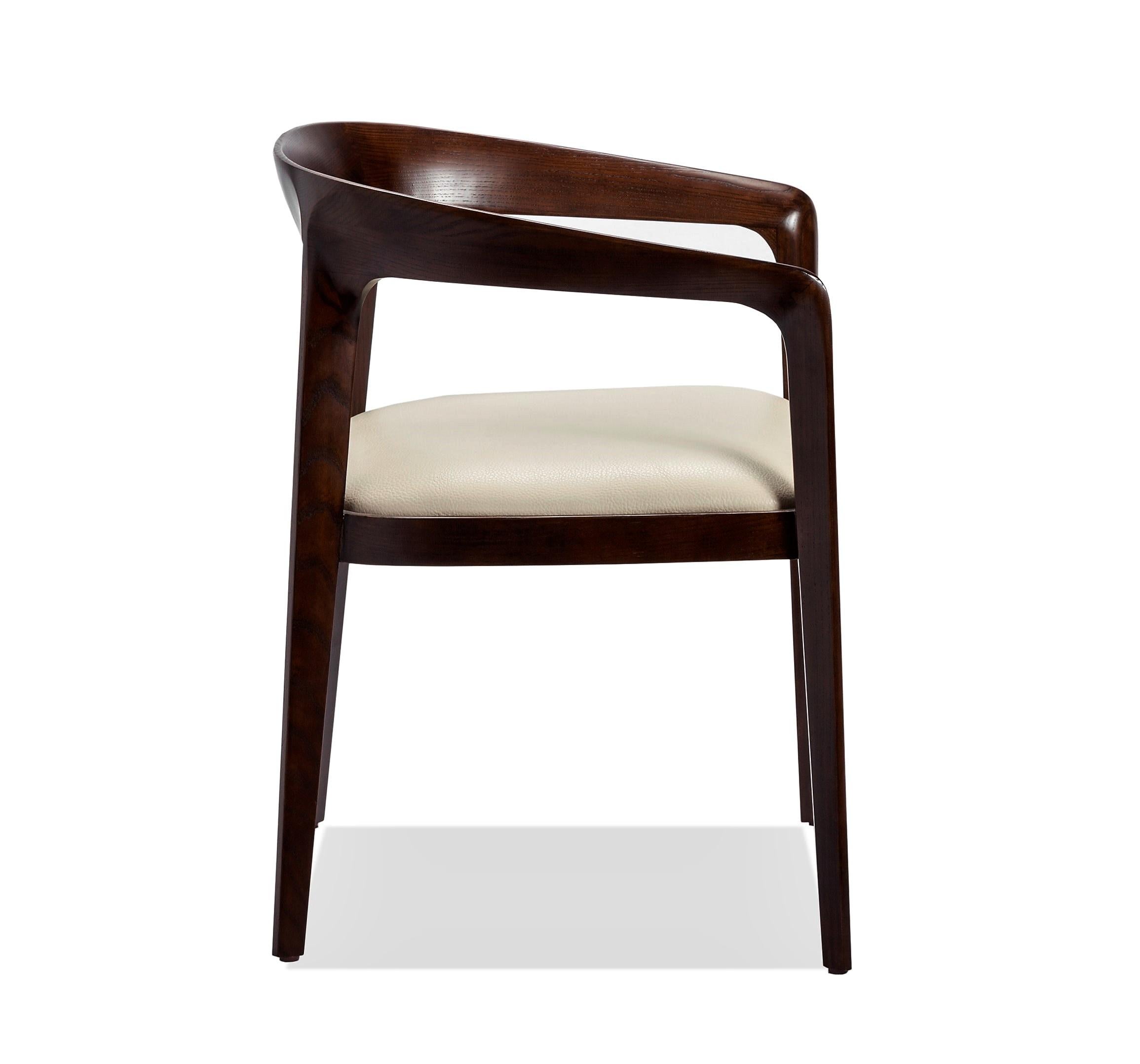 European Set of 6, Scandinavian Style Dining Chairs in Dark Walnut and Beige Finish