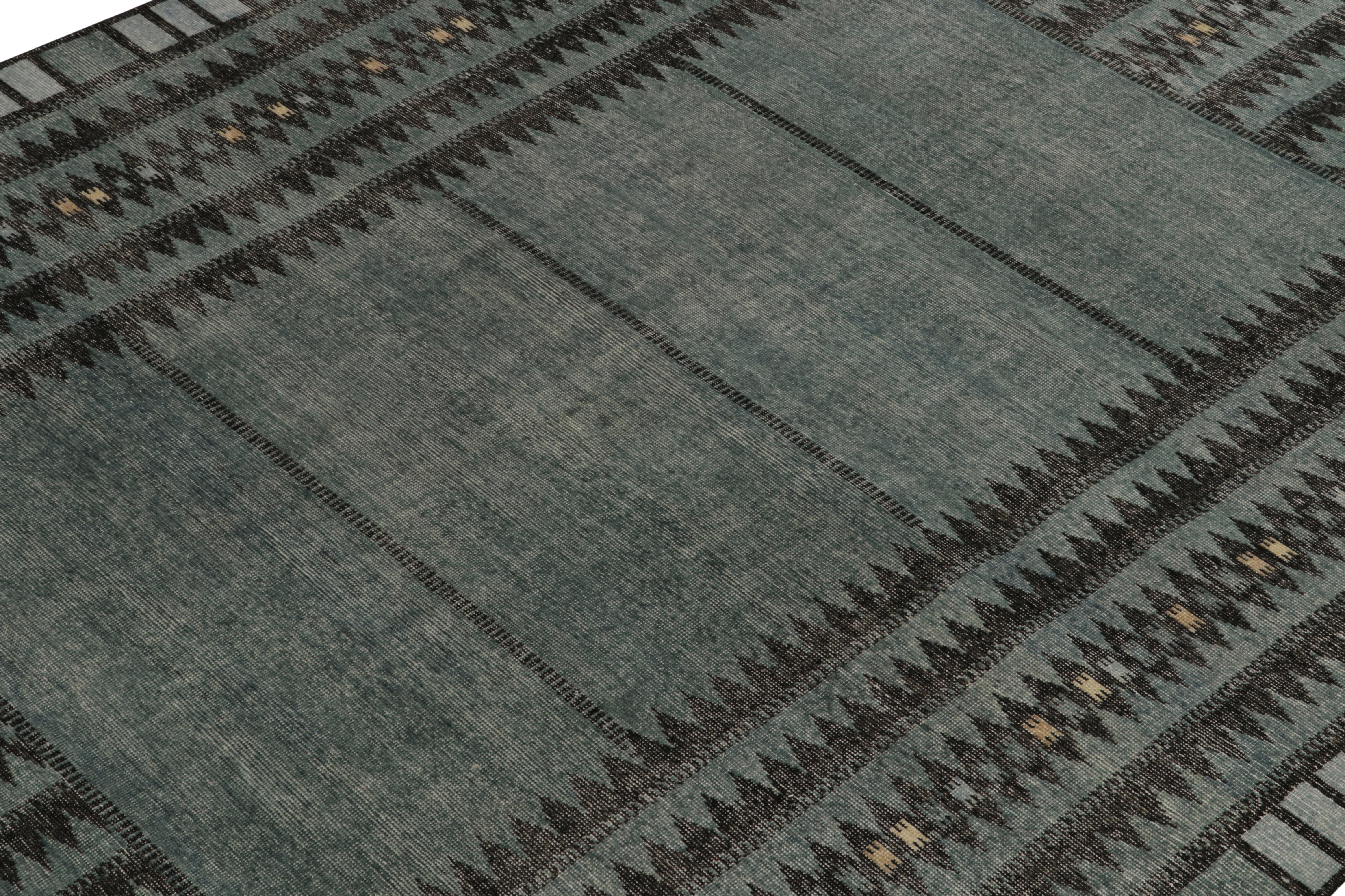 Skandinavischer Teppich & Kelim-Teppich in Blau & Schwarz mit geometrischem Muster (Indisch) im Angebot