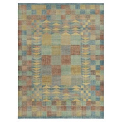 Teppich & Kelim-Teppich im skandinavischen Stil in Blau, Gold, Braun mit geometrischem Muster