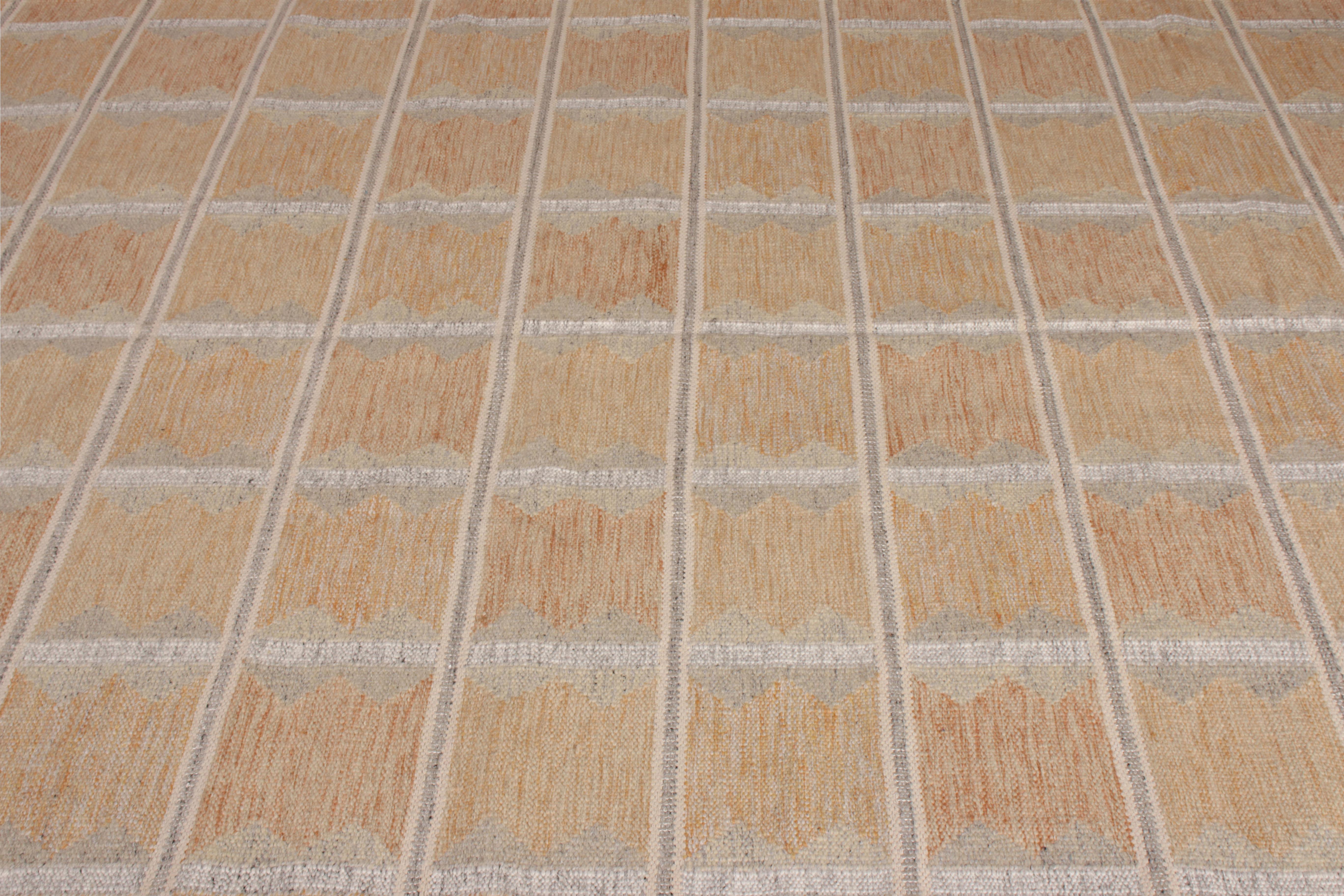 Hand-Woven Scandinavian Style Flat-Weave Gray Blue Geometric Pattern by Rug & Kilim For Sale