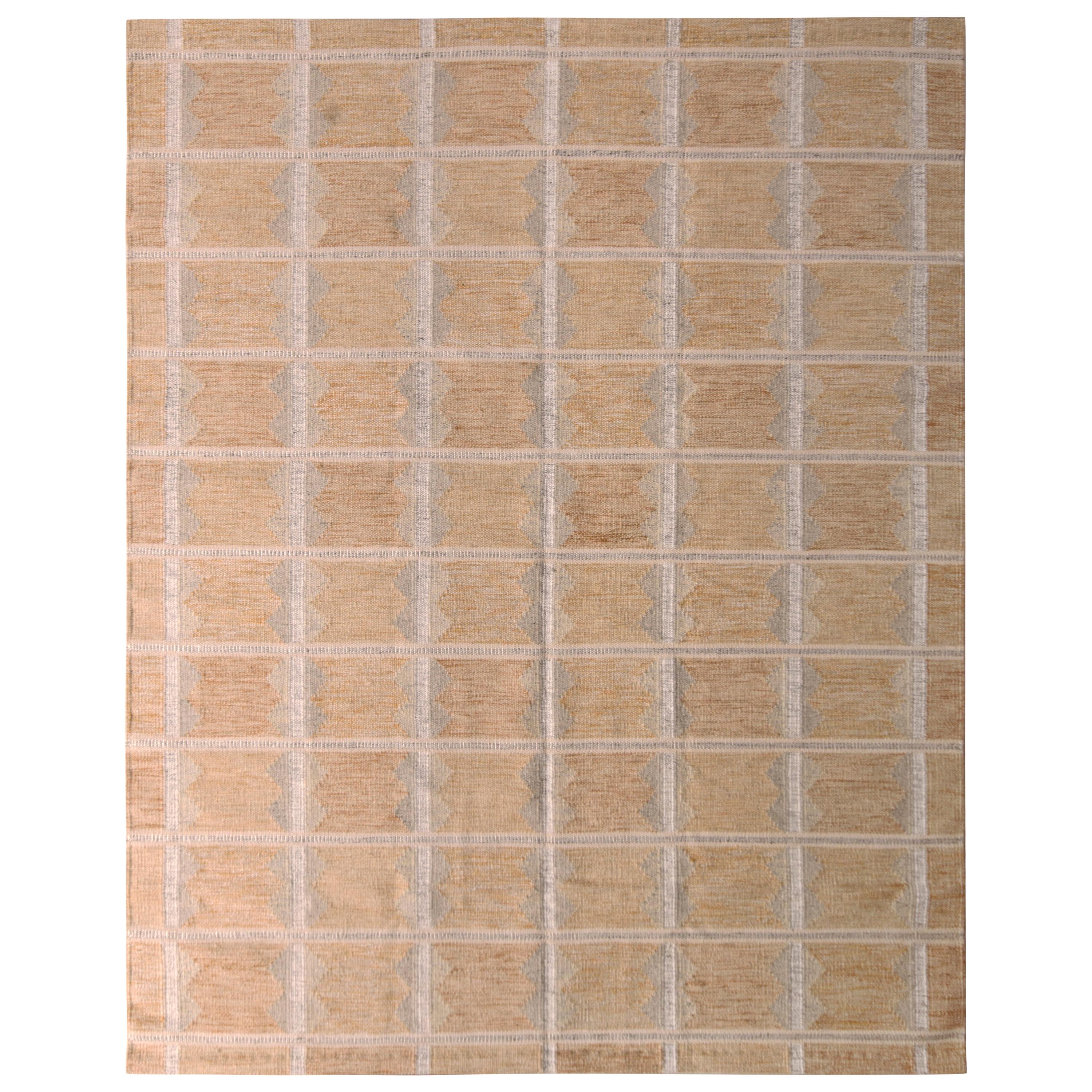 Scandinavian Style Flat-Weave Gray Blue Geometric Pattern by Rug 
Kilim For Sale