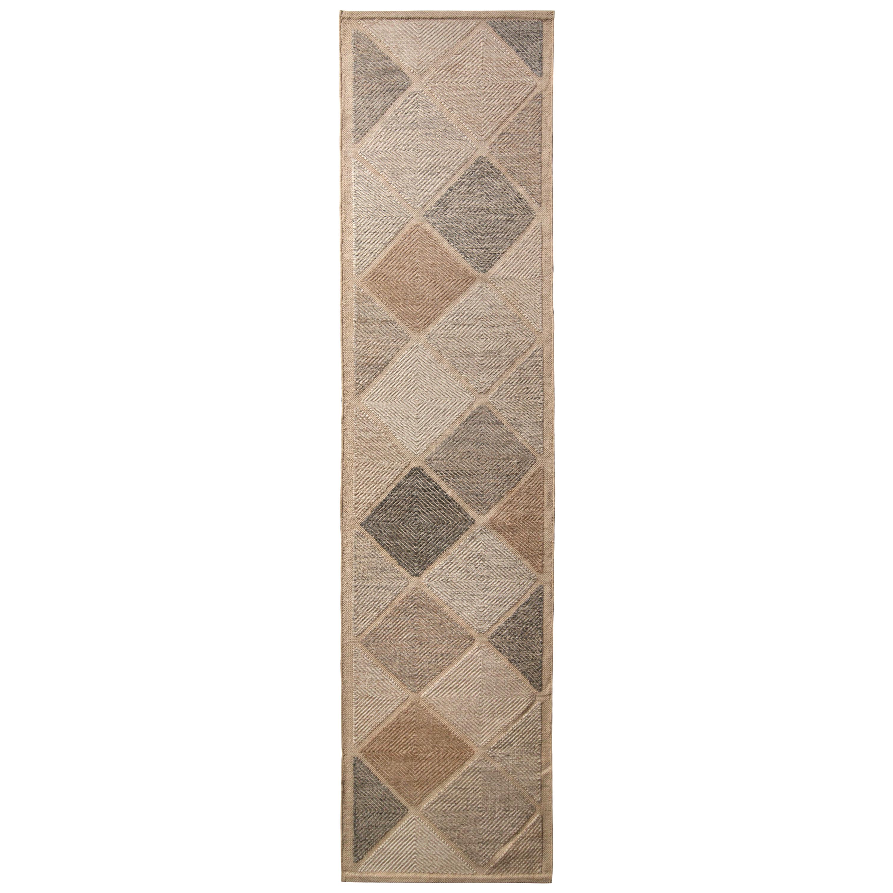 Stile scandinavo a trama piatta grigio blu con motivo geometrico di Rug
Kilim