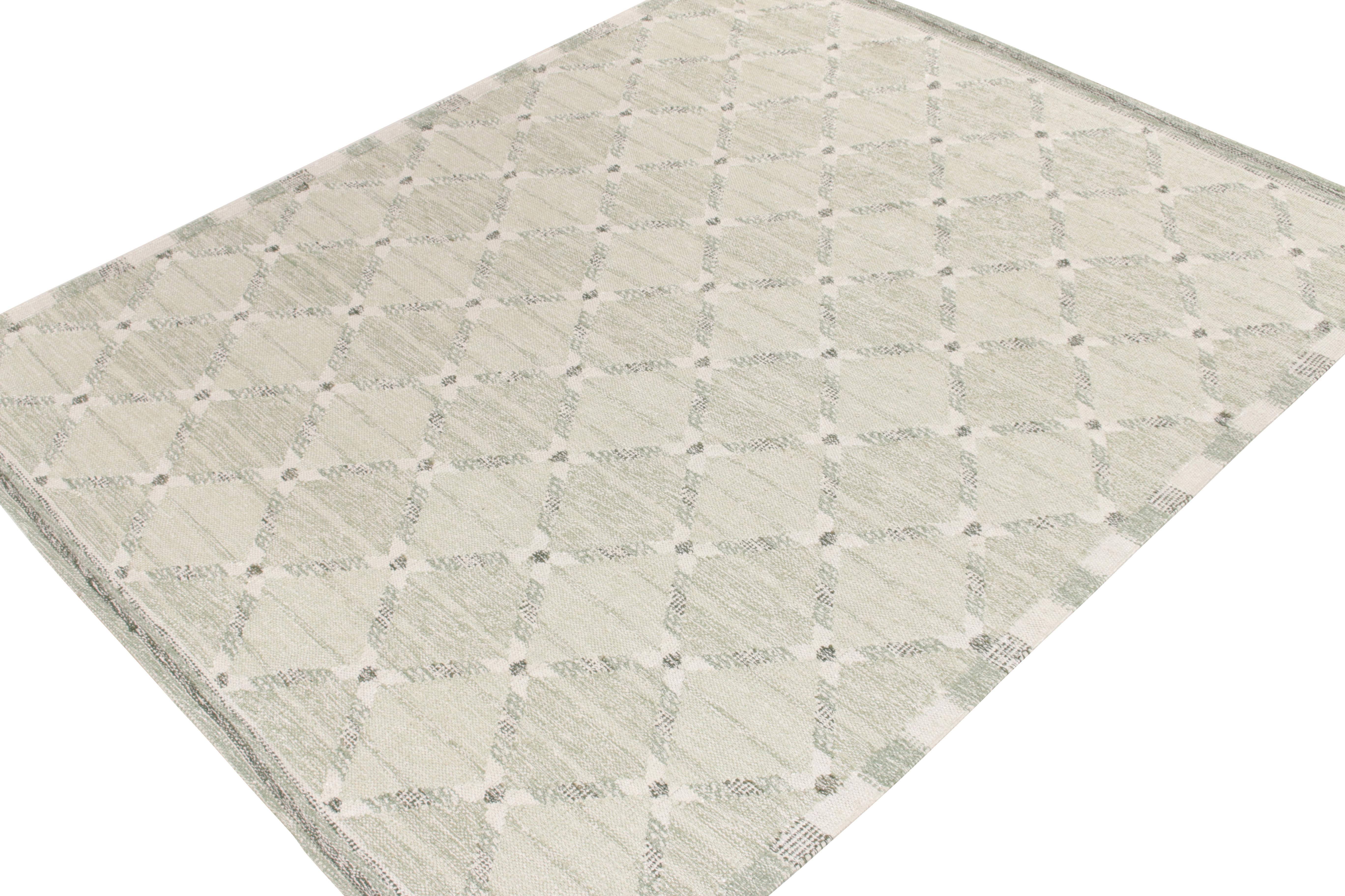 Scandinave moderne Tissage plat de style scandinave en vert et blanc par Rug & Kilim - 14''6x20''6 en vente