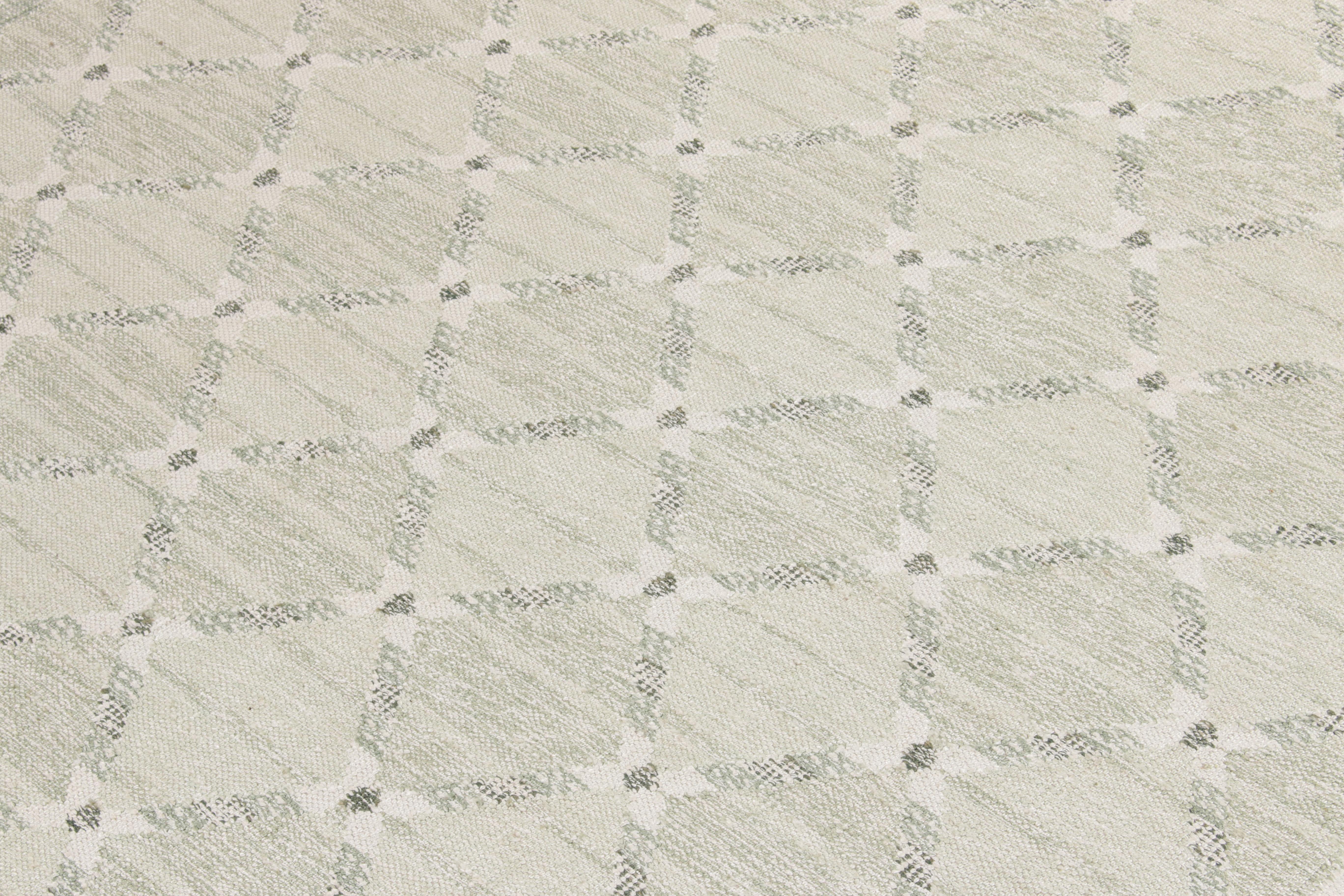 Indien Tissage plat de style scandinave en vert et blanc par Rug & Kilim - 14''6x20''6 en vente