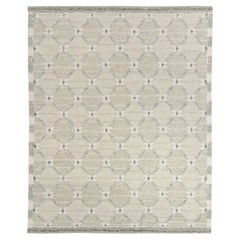 Tissage plat de style scandinave en vert et blanc par Rug & Kilim - 14''6x20''6