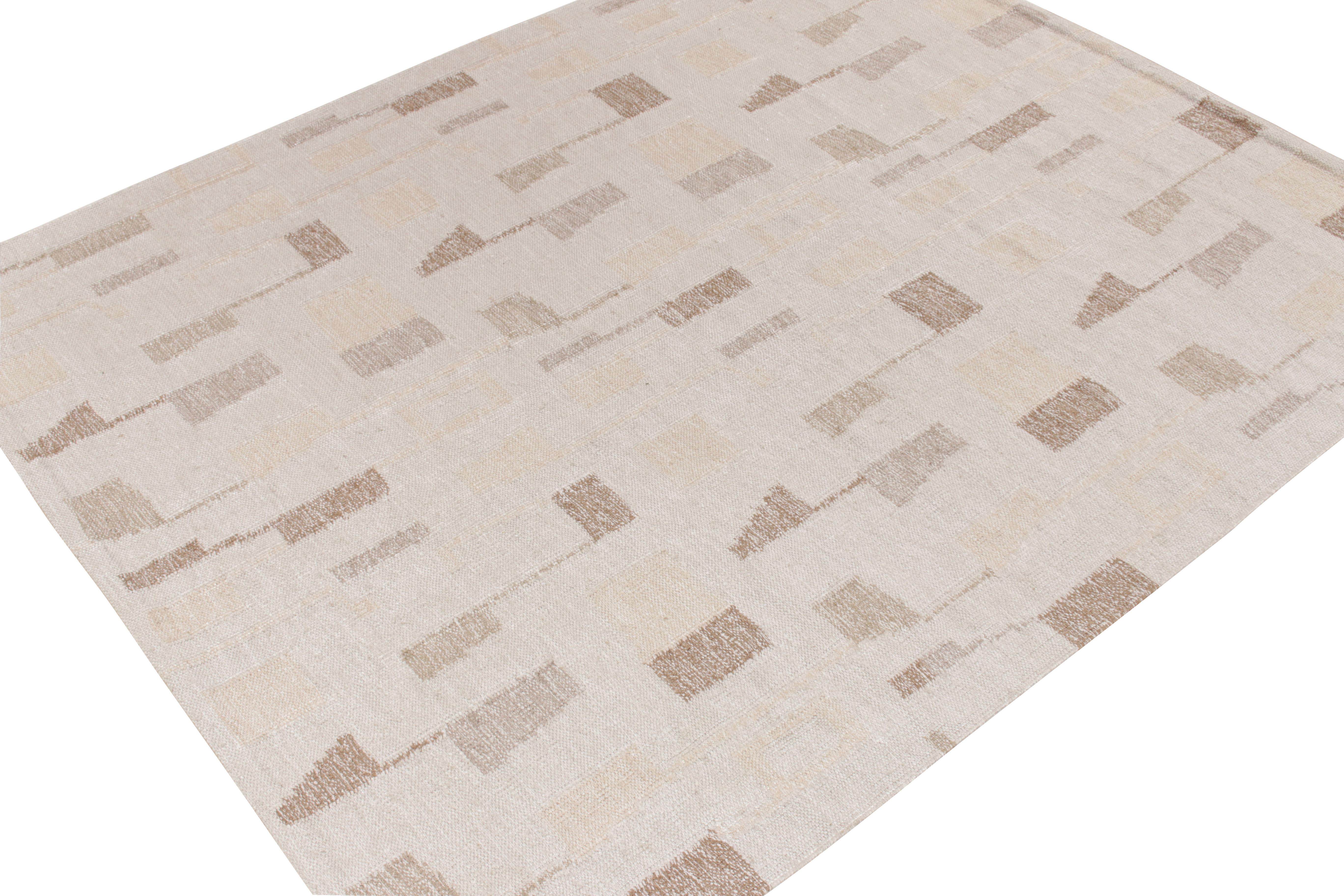 Flachgewebter Teppich & Kelim im skandinavischen Stil, gebrochenes Weiß, braunes Deko-Muster (Skandinavische Moderne) im Angebot