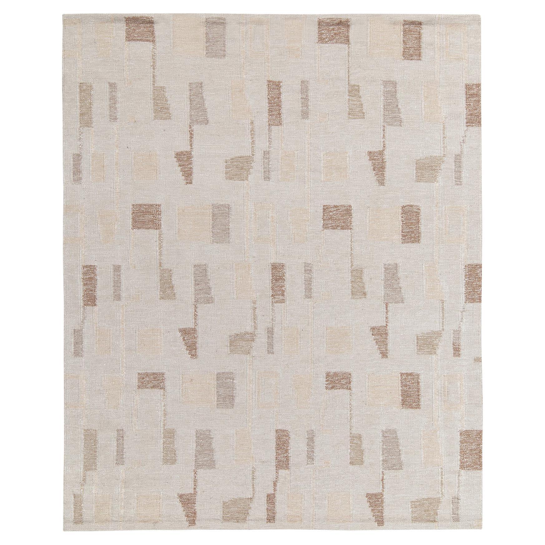 Rug & Kilim's Scandinavian Style Flat Weave, Off White, Brown Deco Pattern