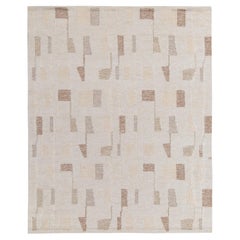 Flachgewebter Teppich & Kelim im skandinavischen Stil, gebrochenes Weiß, braunes Deko-Muster