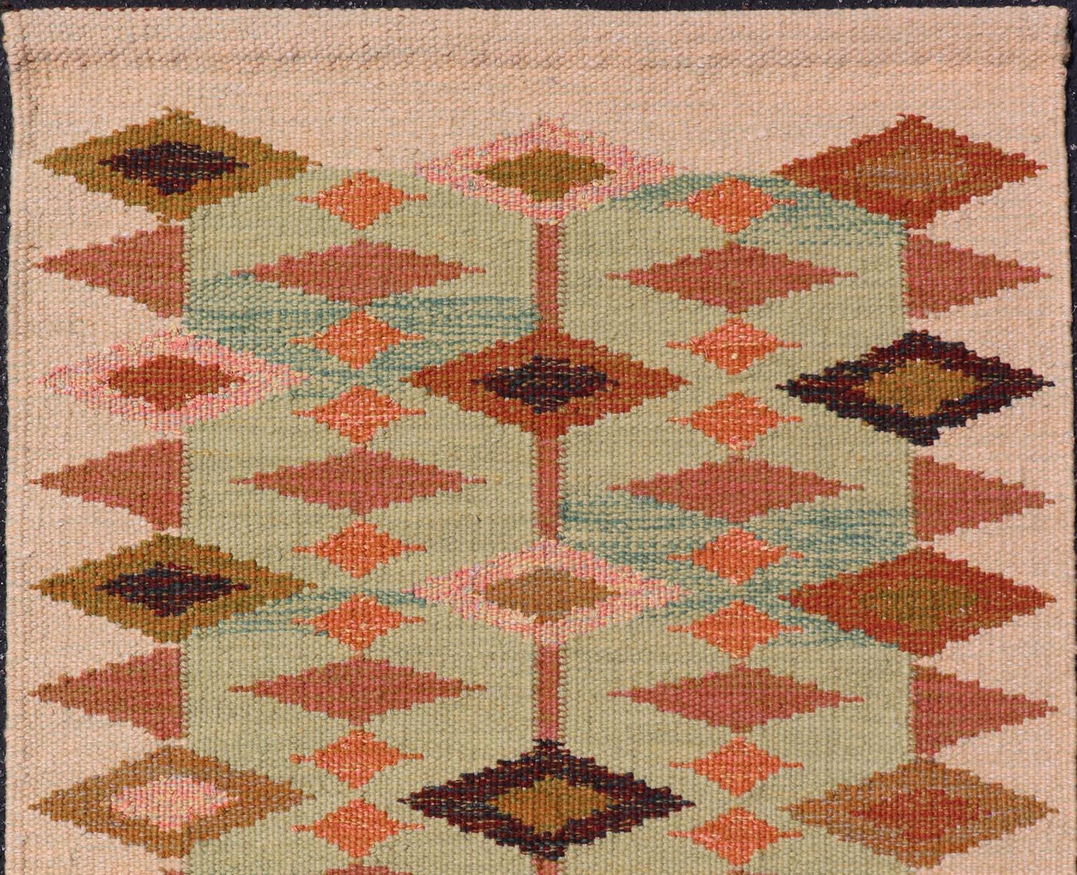 Indian Scandinavian-Style Flat Weave Wool Rug with Geometric Design, 3'2