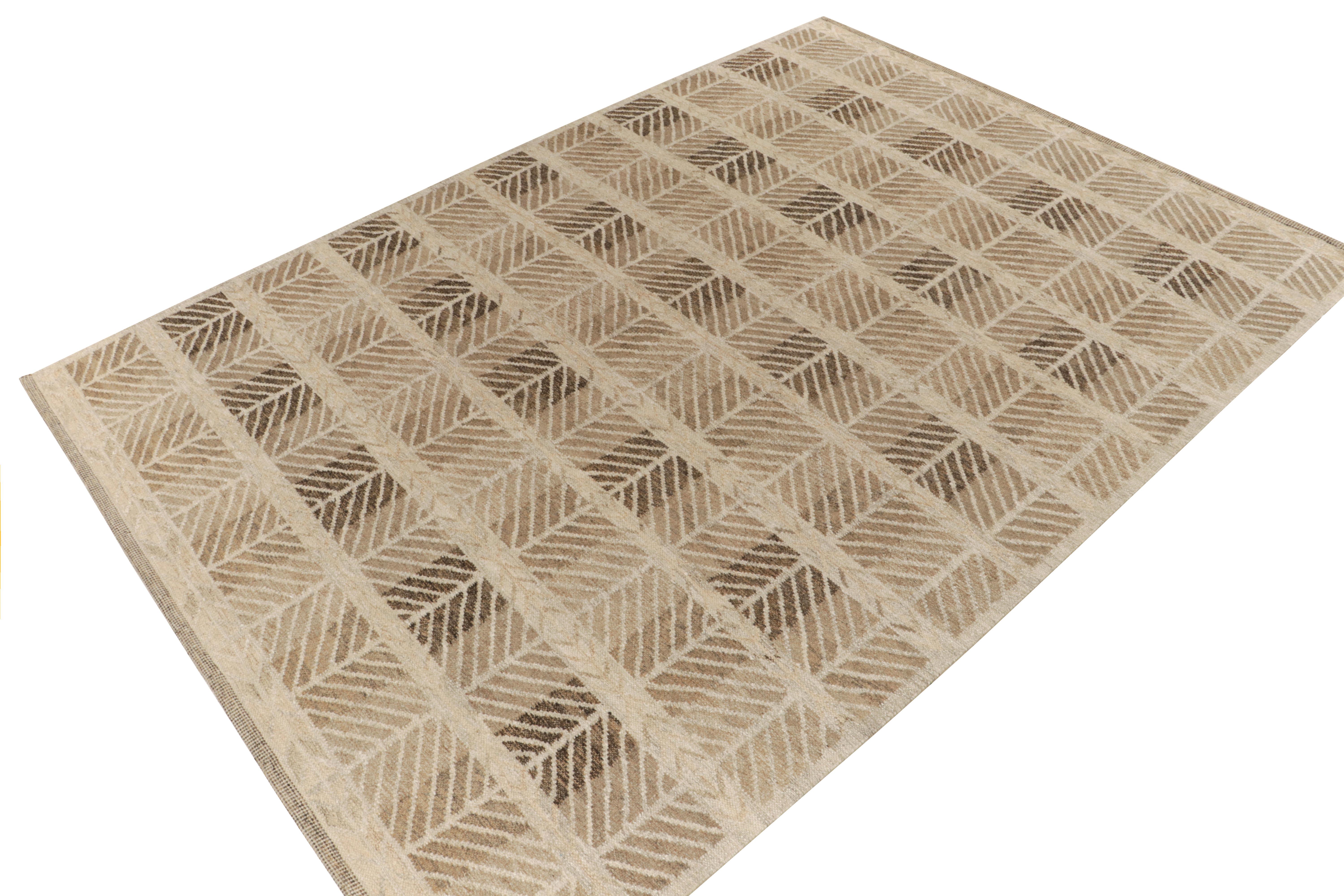 Scandinavian Modern Rug & Kilim's Scandinavian Style Hemp Kilim in Beige, Brown Geometric Pattern For Sale