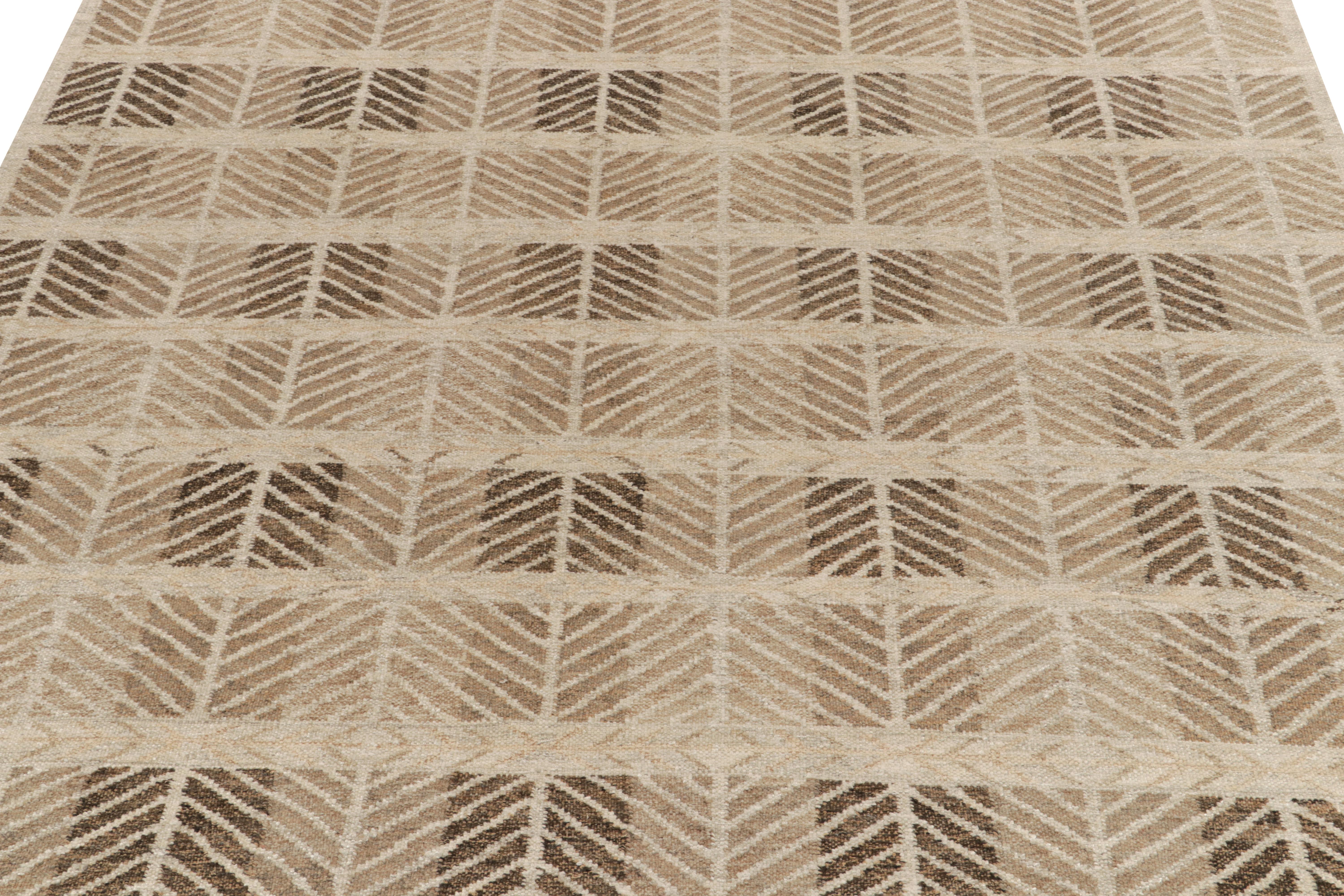 Hand-Knotted Rug & Kilim's Scandinavian Style Hemp Kilim in Beige, Brown Geometric Pattern For Sale
