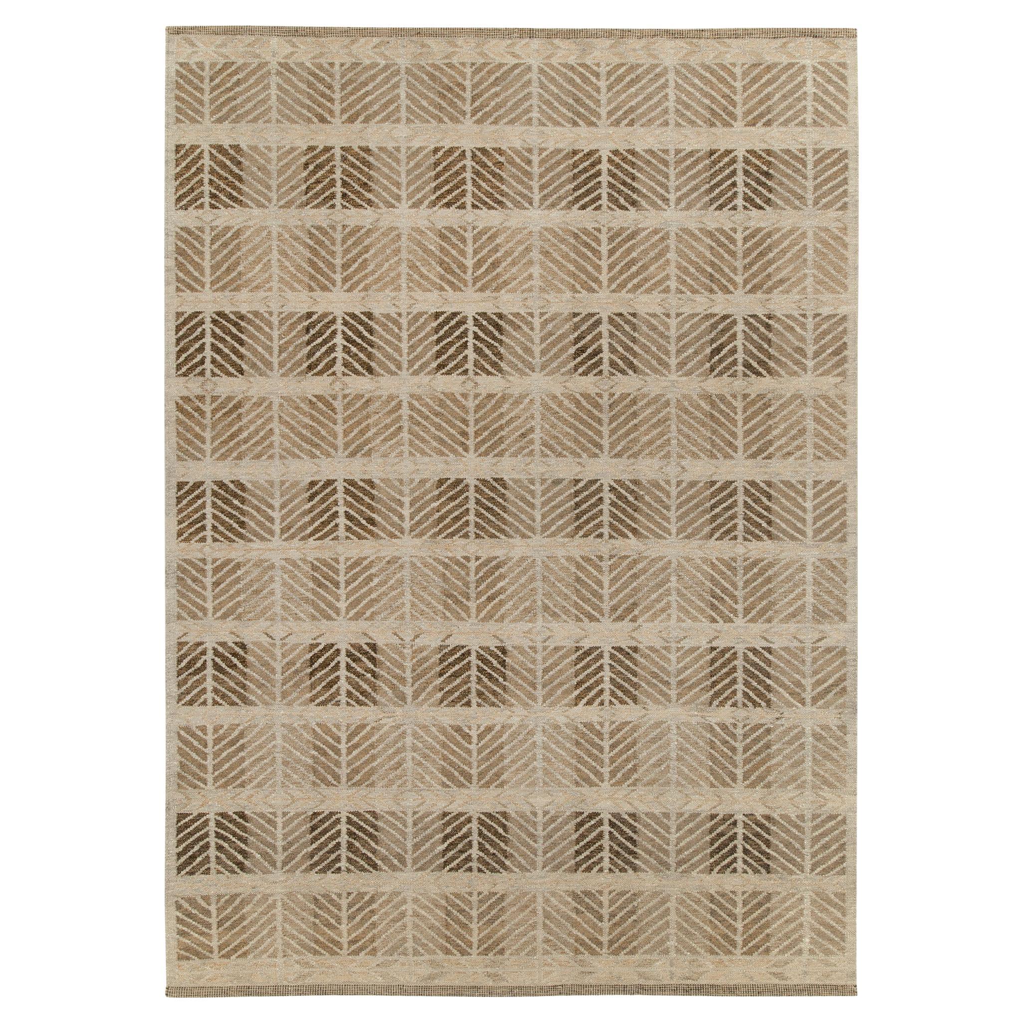 Rug & Kilim's Scandinavian Style Hemp Kilim in Beige, Brown Geometric Pattern