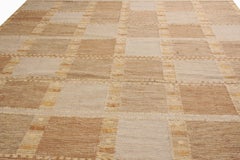 Scandinavian Style Inspired Geometric Blue and Beige Patchwork Wool Rug