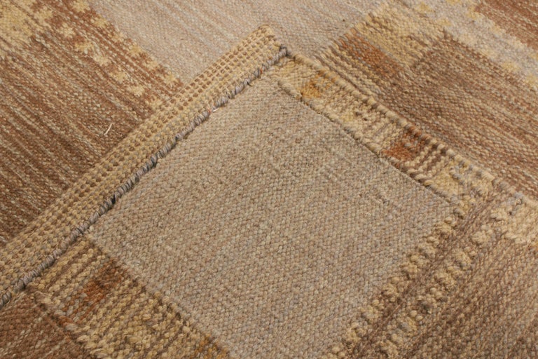 Scandinavian Style Inspired Geometric Blue and Beige Patchwork Wool Rug ...