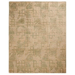 Rug & Kilim's Scandinavian Style Inspired Geometric Green, Beige Wool Pile Rug