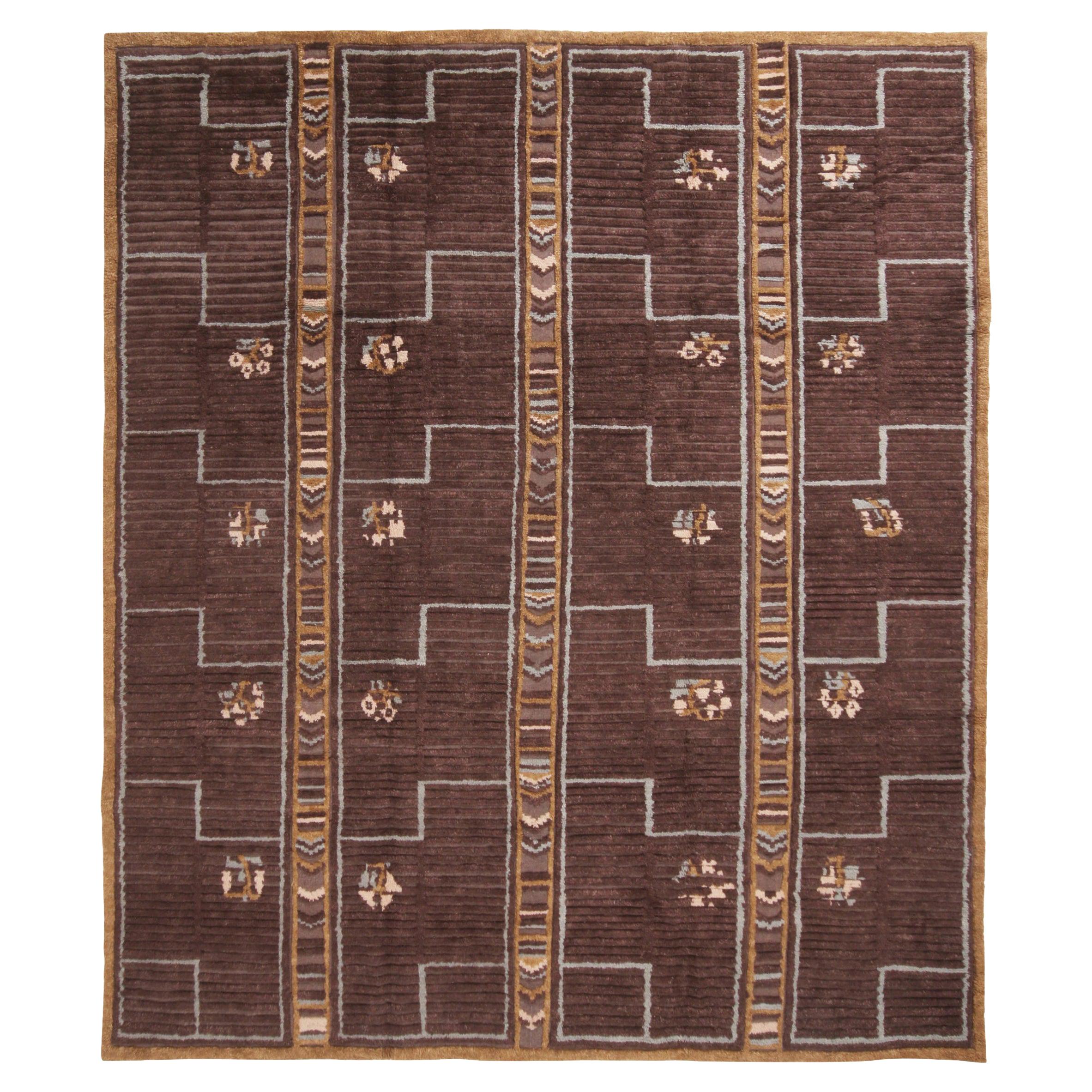 Rug & Kilim's Scandinavian Style Inspired Hand Knotted Contemporary Geometric 