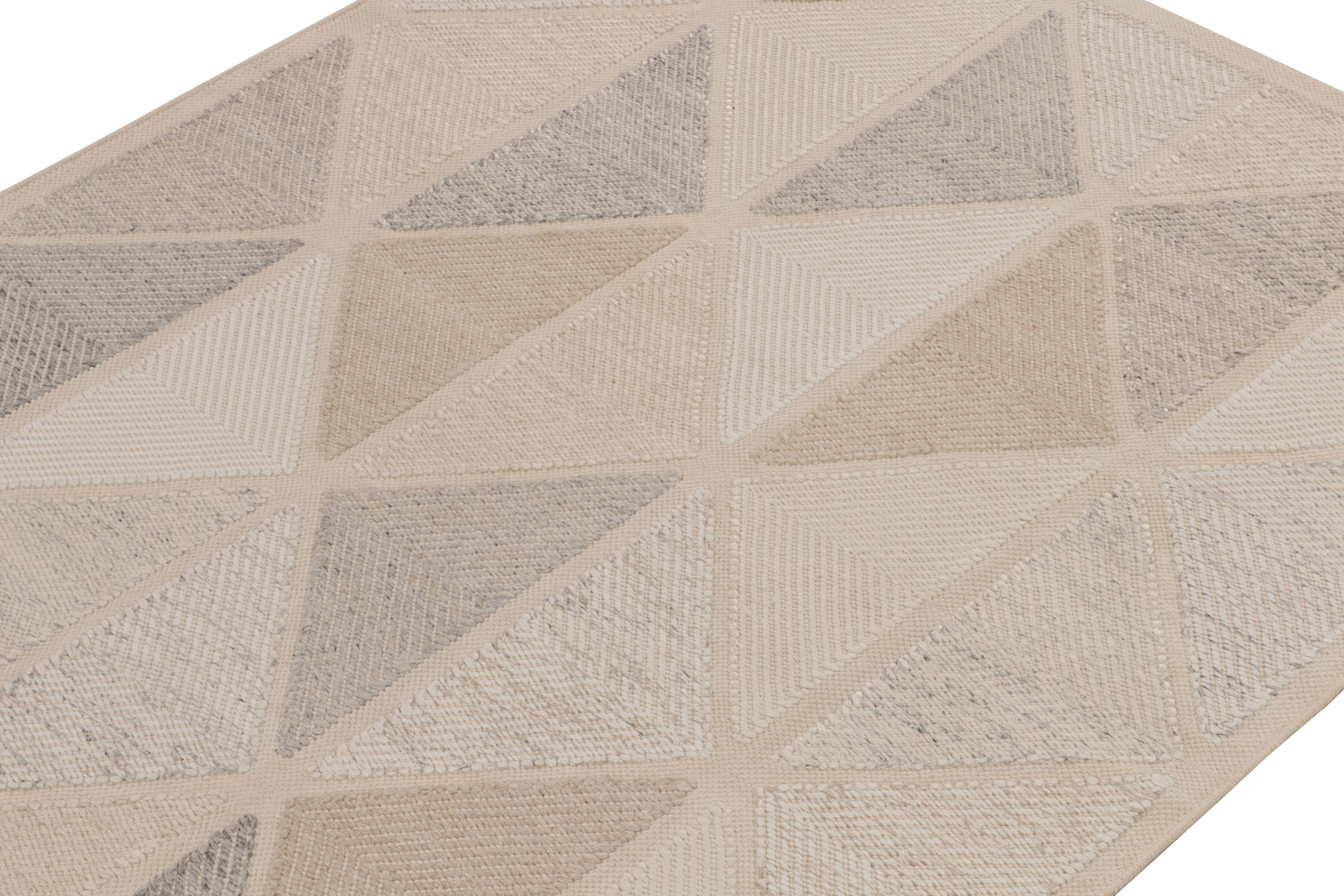 Indian Rug & Kilim's Scandinavian Style Kilim in Beige-Brown, Gray Geometric Pattern For Sale