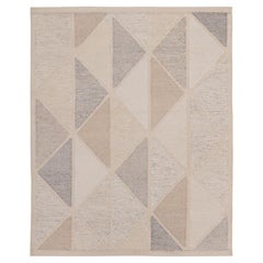 Tapis et Kilim de style scandinave en Kilim à motif géométrique beige-marron et gris