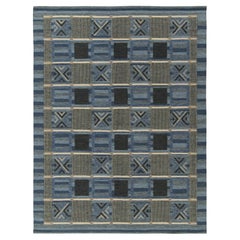 Rug & Kilim's Scandinavian Style Kilim in Blue & Grey Geometric Pattern