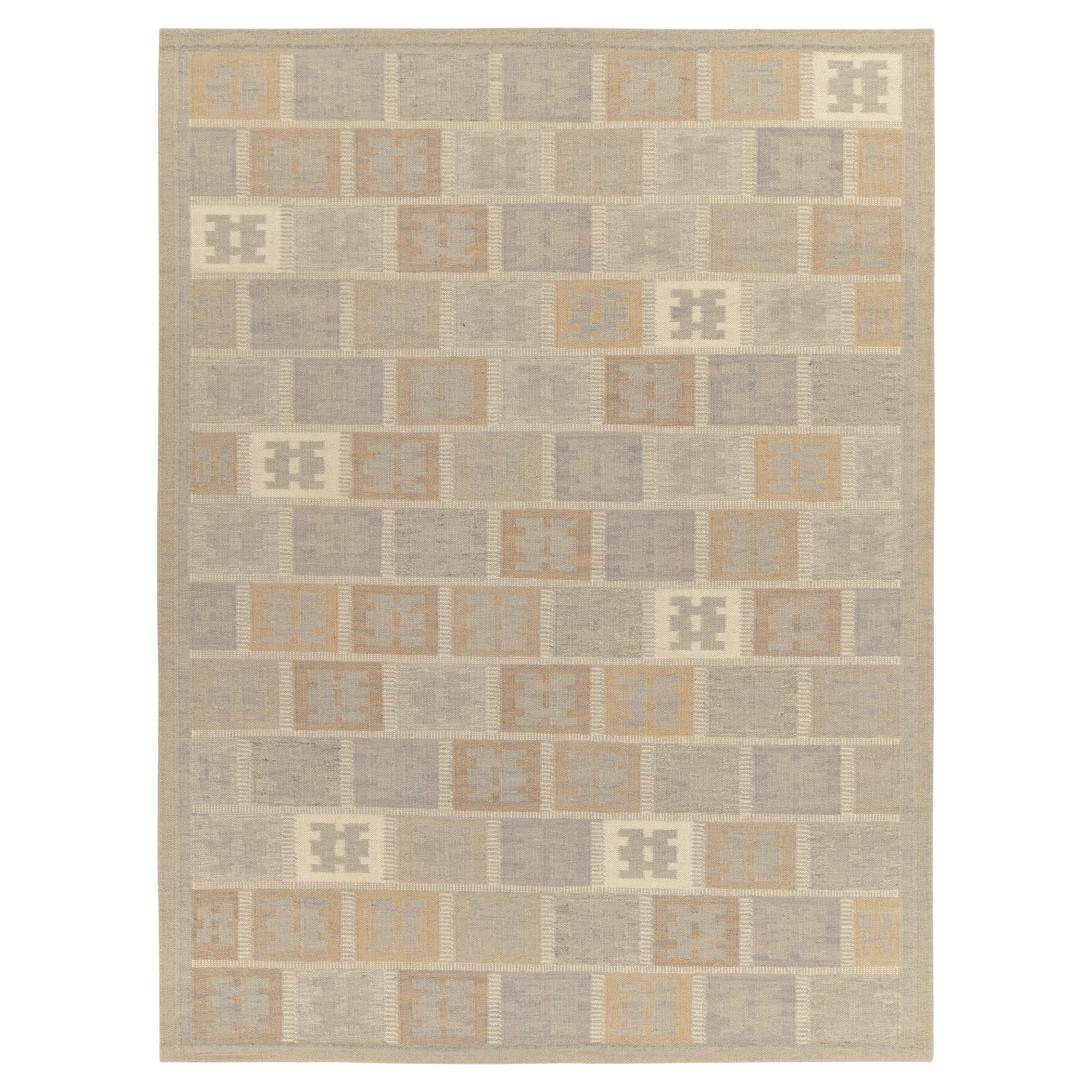 Tapis et tapis Kilim de style scandinave à motif géométrique gris et beige-marron en vente