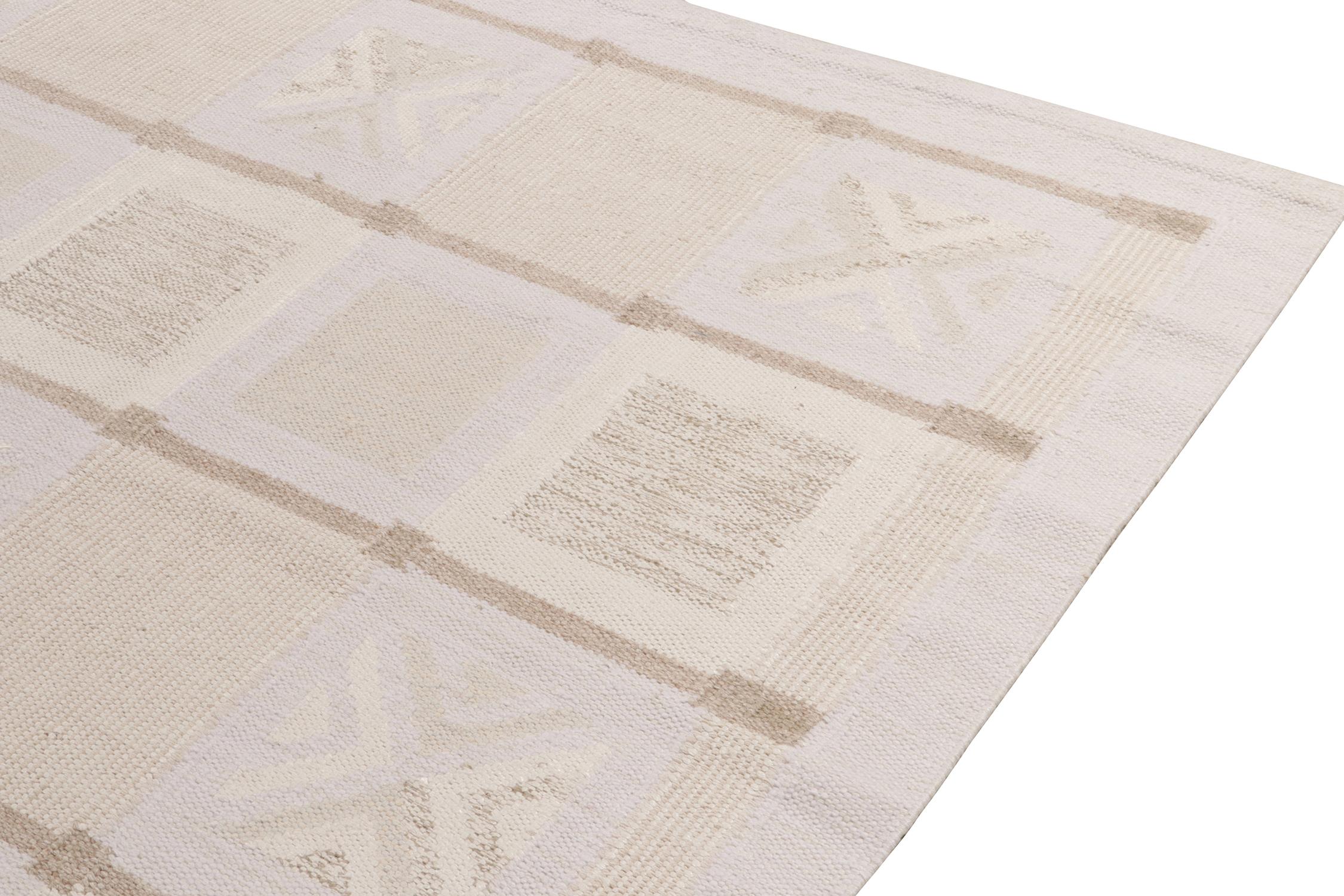 Hand-Knotted Rug & Kilim's Scandinavian Style Kilim in White, Beige-Brown Geometric Pattern For Sale
