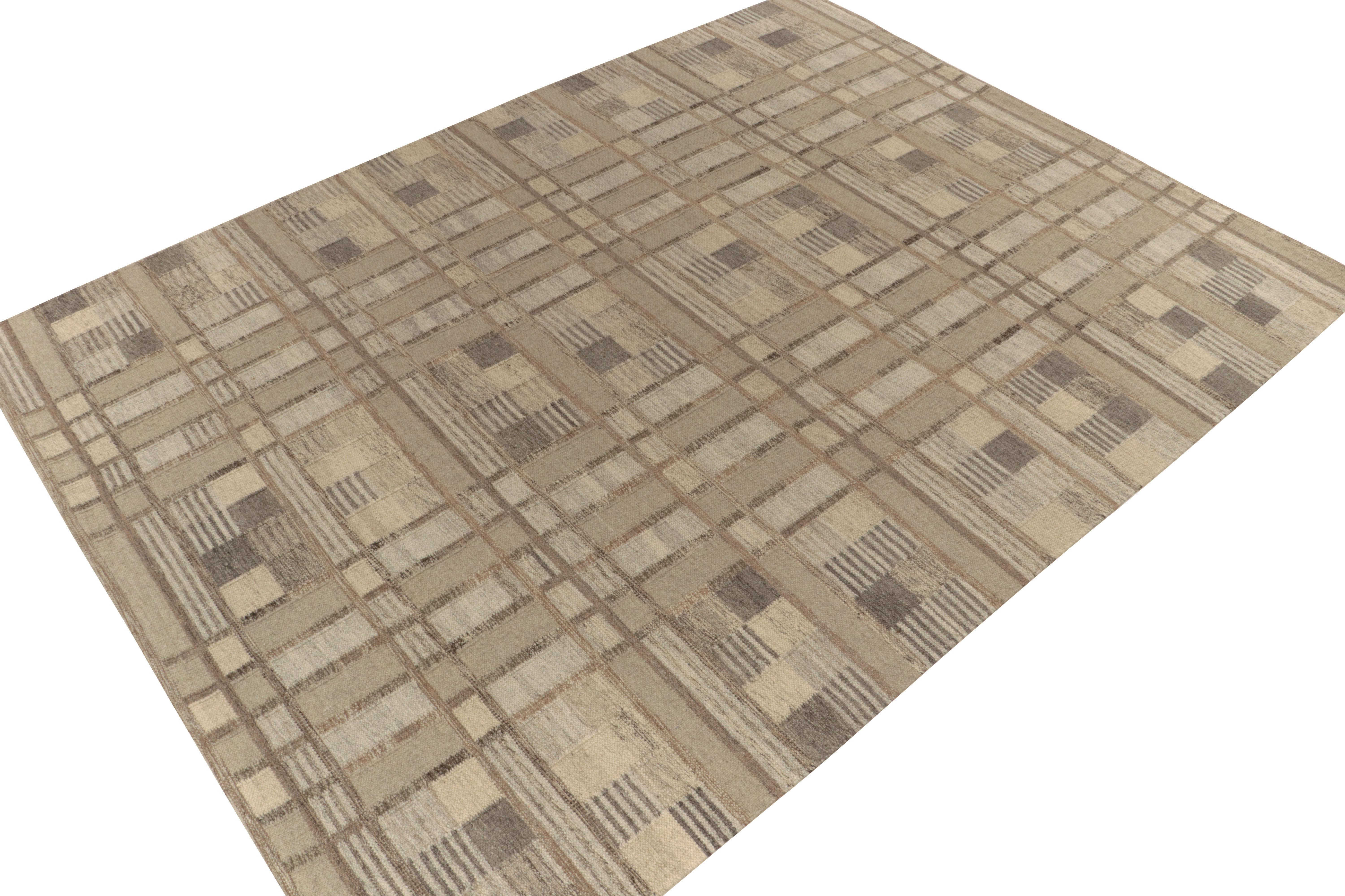 Teppich & Kelim-Teppich im skandinavischen Stil, Beige-Braun, Grau, Geometrisches Muster (Skandinavische Moderne) im Angebot