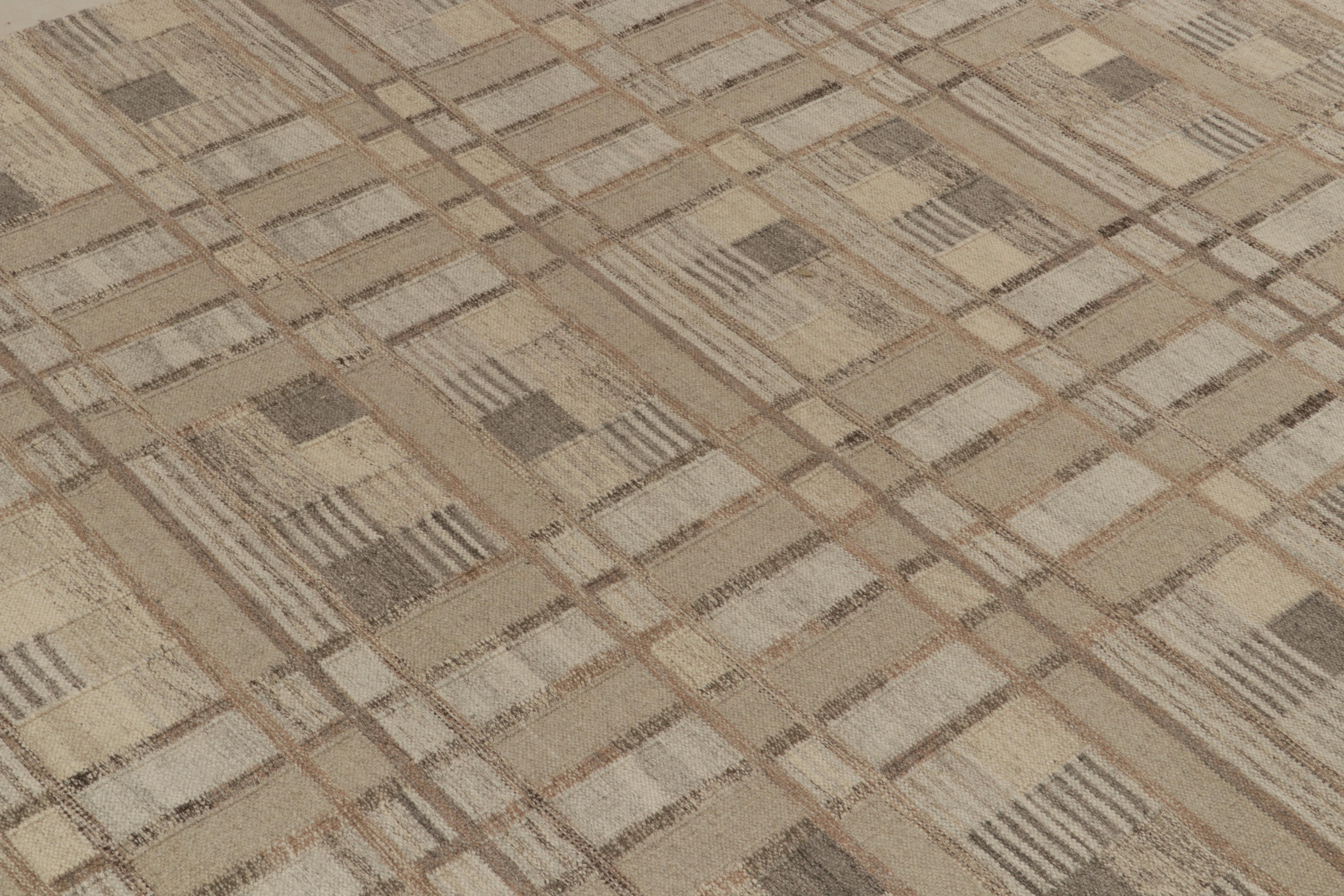 Teppich & Kelim-Teppich im skandinavischen Stil, Beige-Braun, Grau, Geometrisches Muster (Indisch) im Angebot