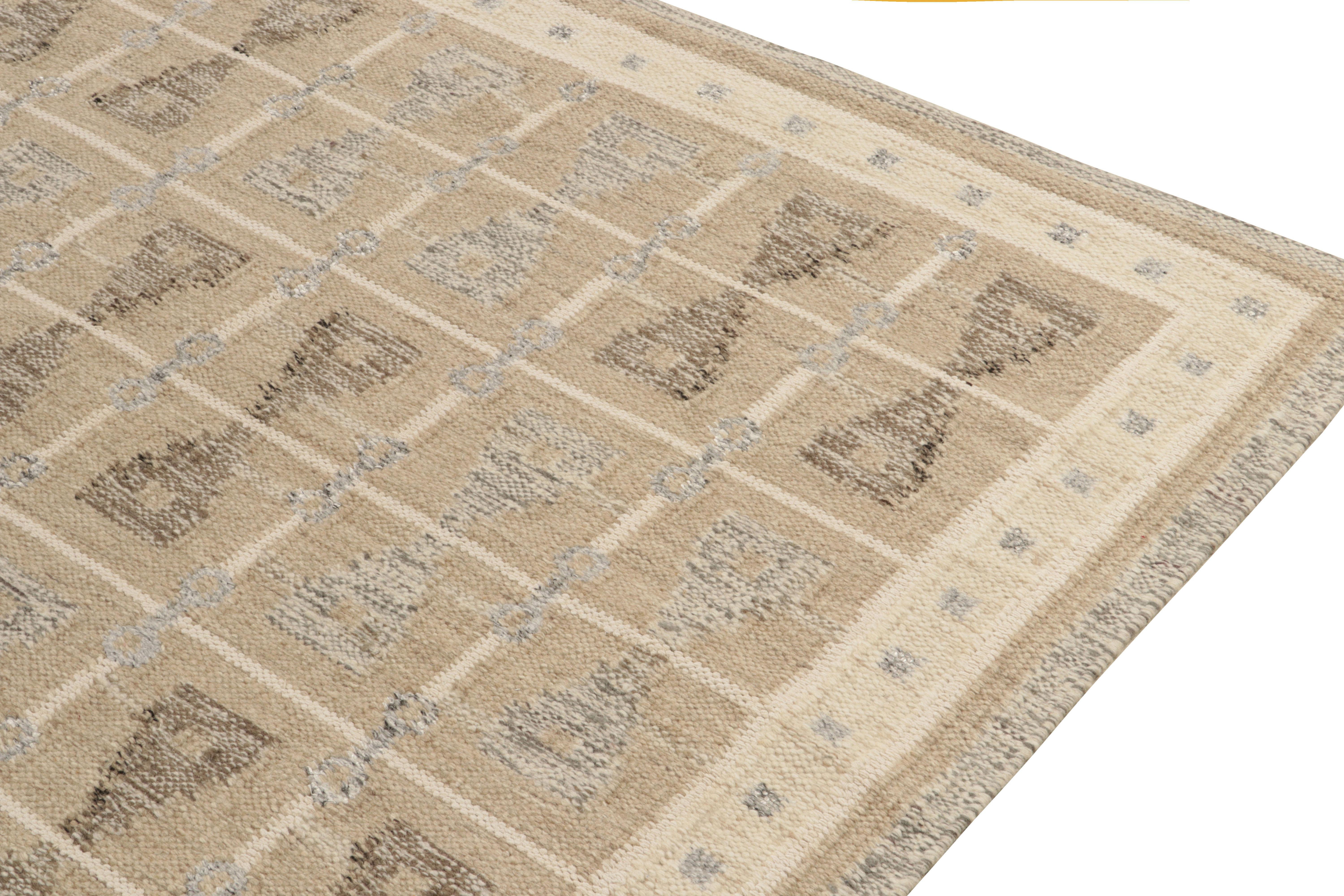 Hand-Knotted Rug & Kilim's Scandinavian Style Kilim Rug, Beige-Brown, Gray Geometric Pattern For Sale