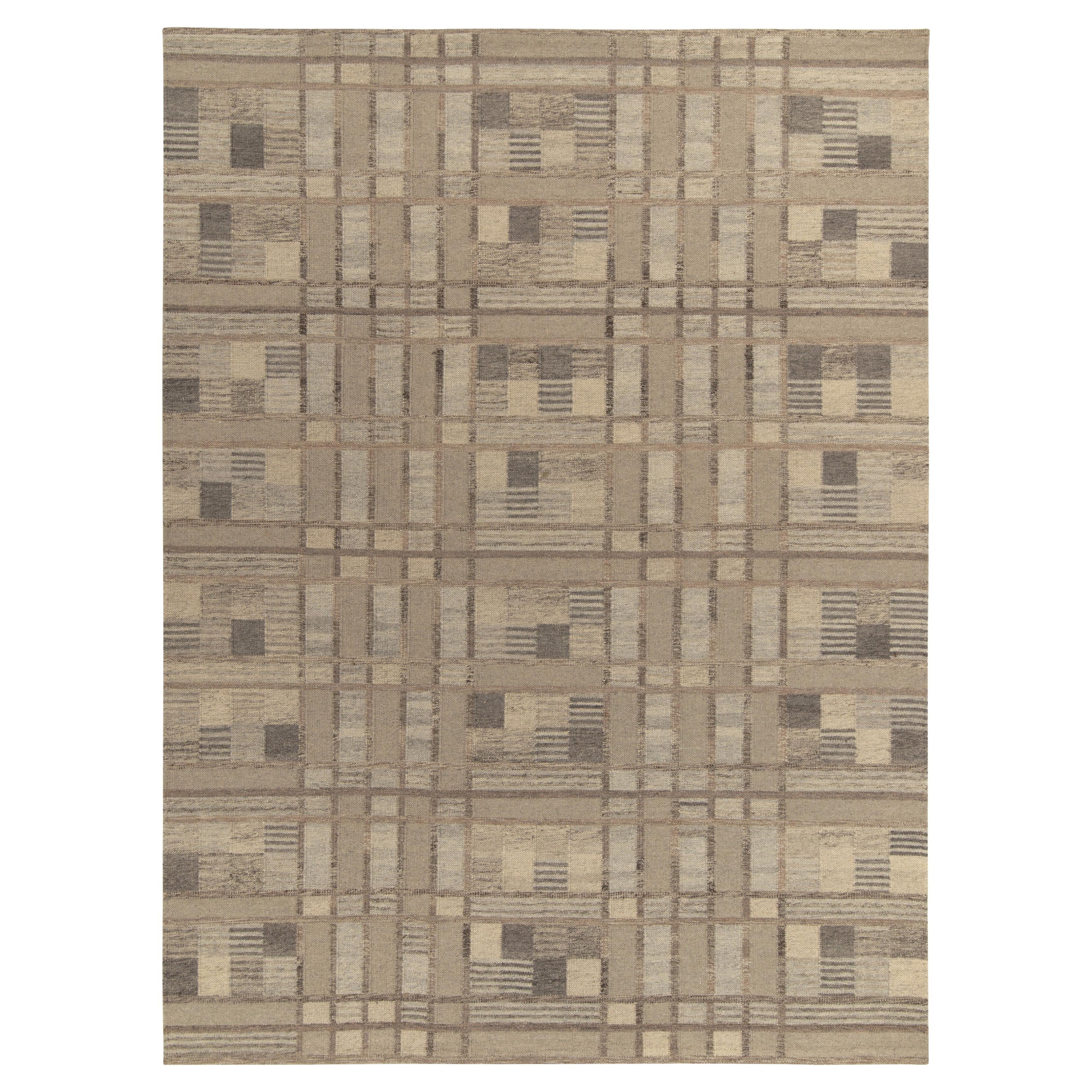 Rug & Kilim's Scandinavian Style Kilim Rug, Beige-Brown, Gray Geometric Pattern