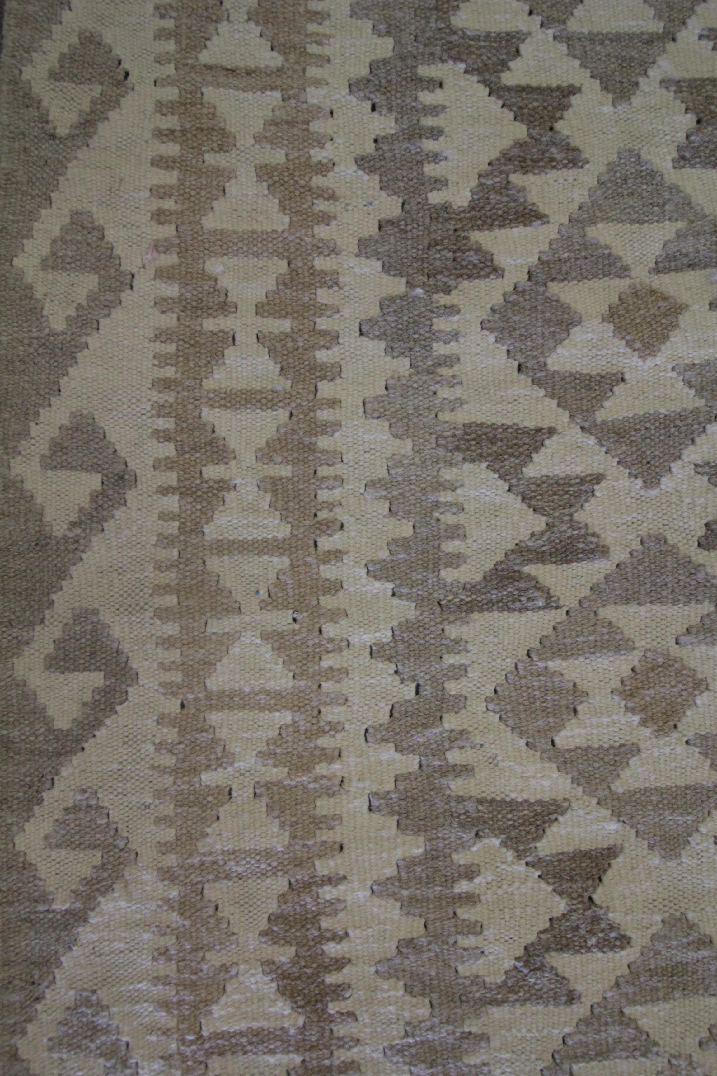 Hand-Knotted Scandinavian Style Kilim Rug Handmade Carpet Coffee Brown Geometric Rug For Sale