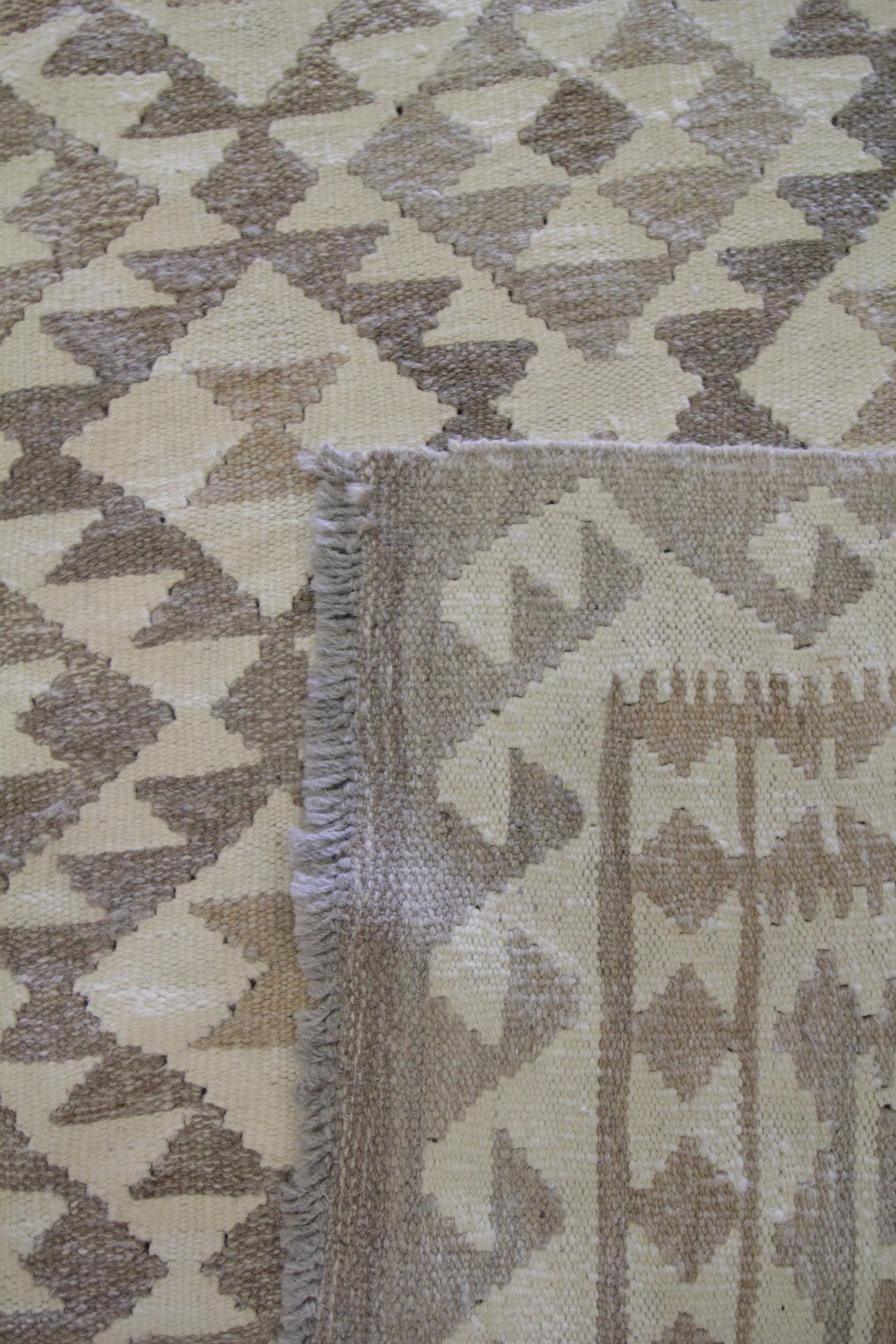 Wool Scandinavian Style Kilim Rug Handmade Carpet Coffee Brown Geometric Rug For Sale