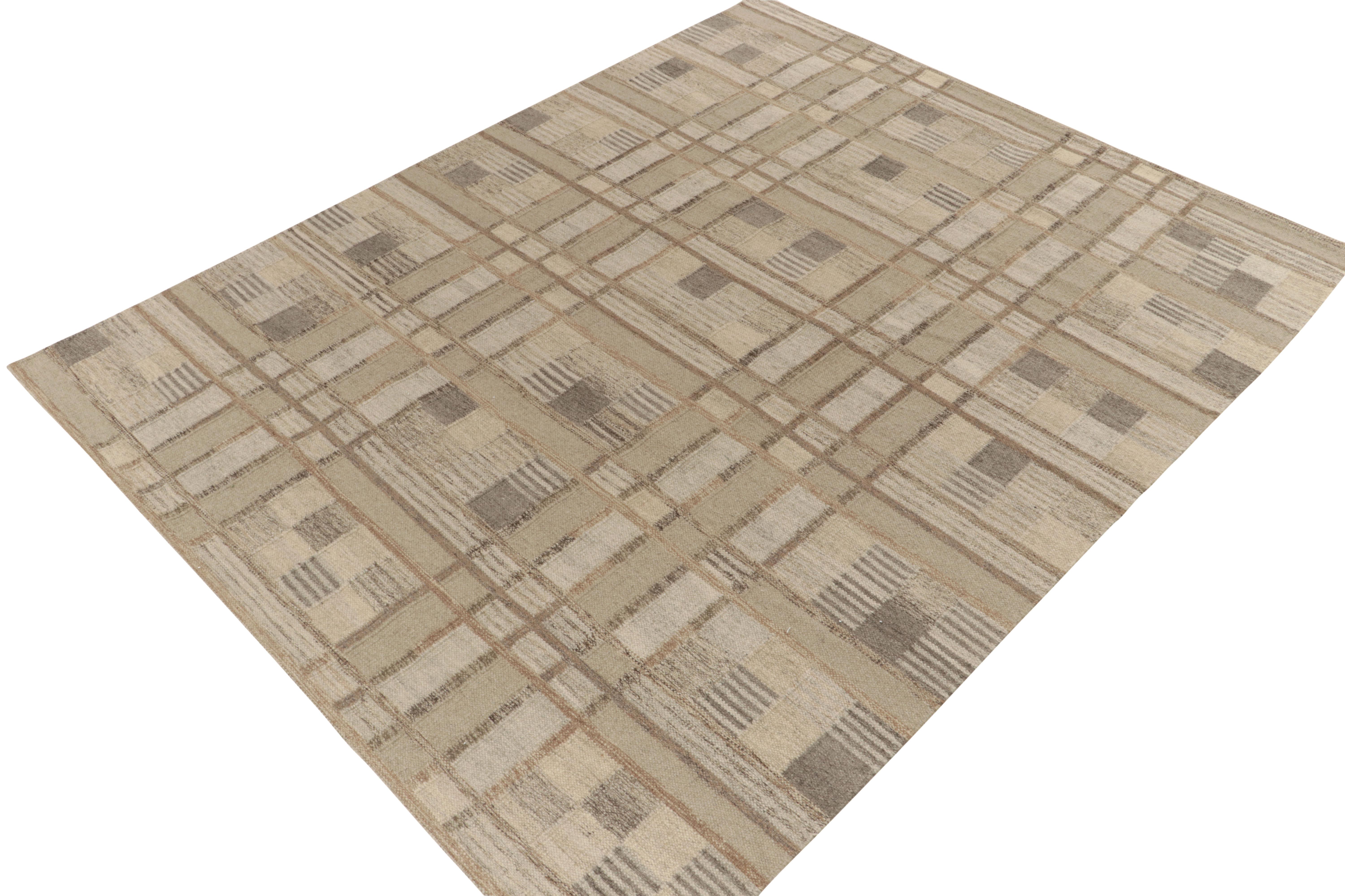 Teppich & Kelim-Teppich im skandinavischen Stil in Beige-Brown mit geometrischem Muster (Skandinavische Moderne) im Angebot