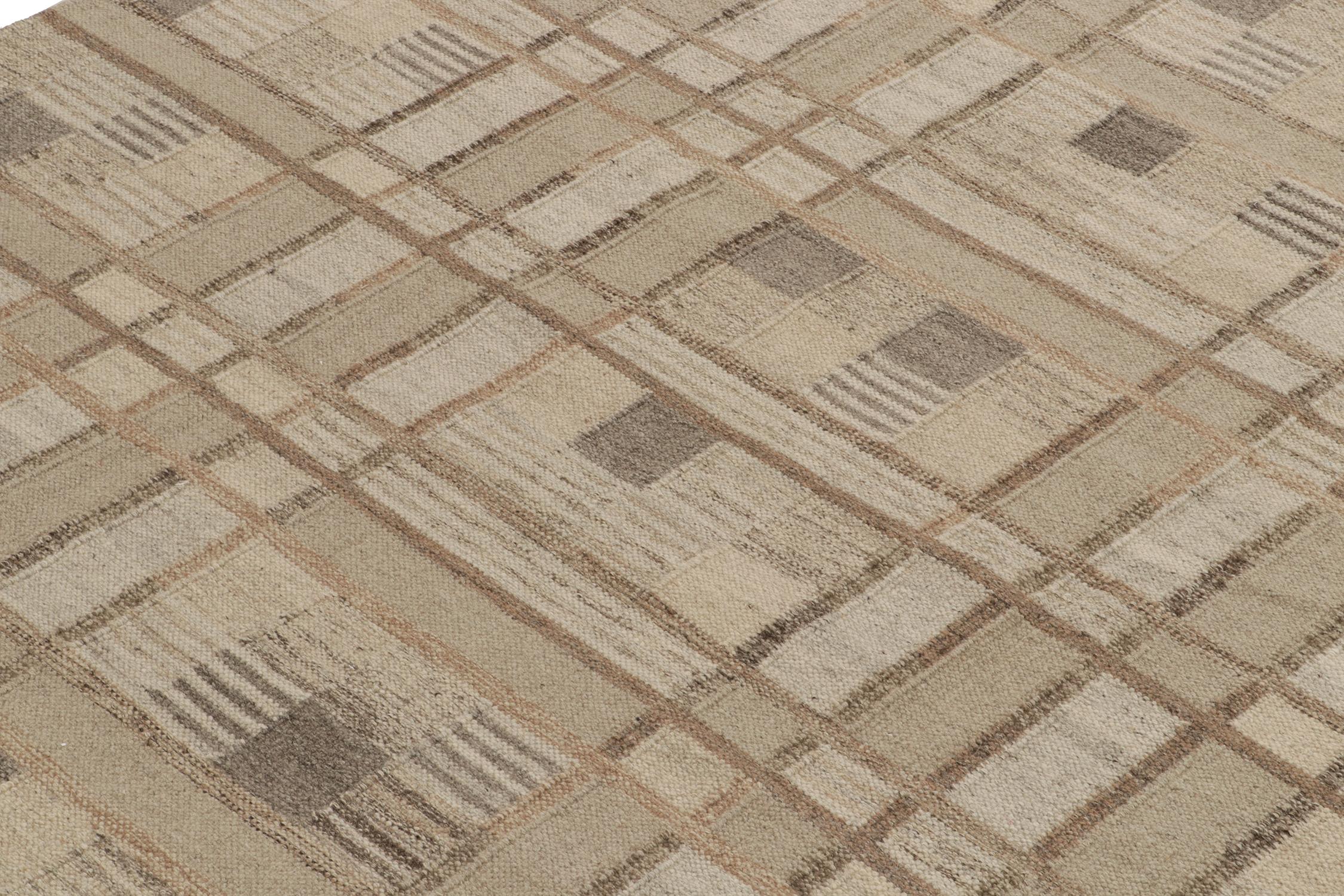 Teppich & Kelim-Teppich im skandinavischen Stil in Beige-Brown mit geometrischem Muster (Indisch) im Angebot