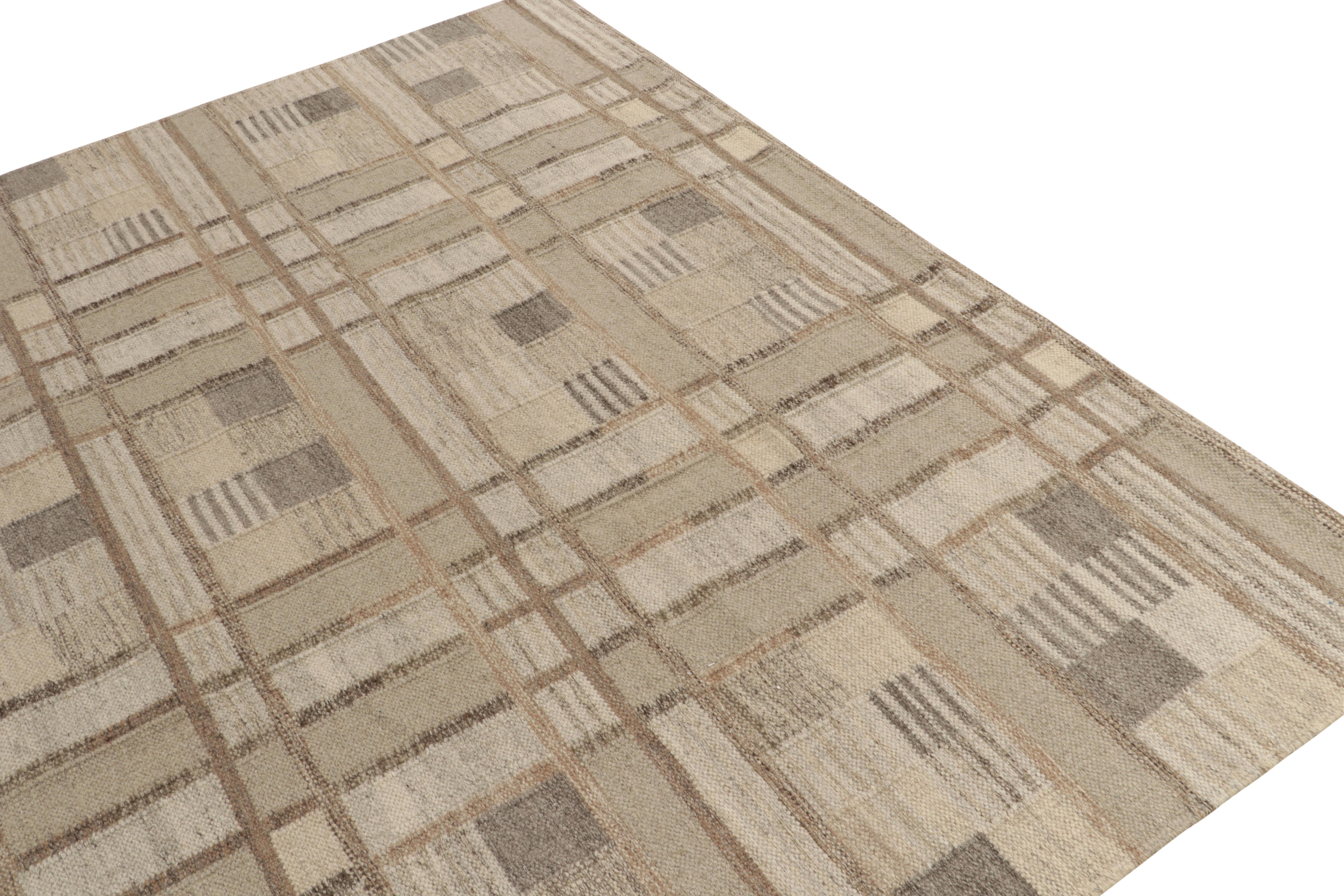 Teppich & Kelim-Teppich im skandinavischen Stil in Beige-Brown mit geometrischem Muster (Handgeknüpft) im Angebot