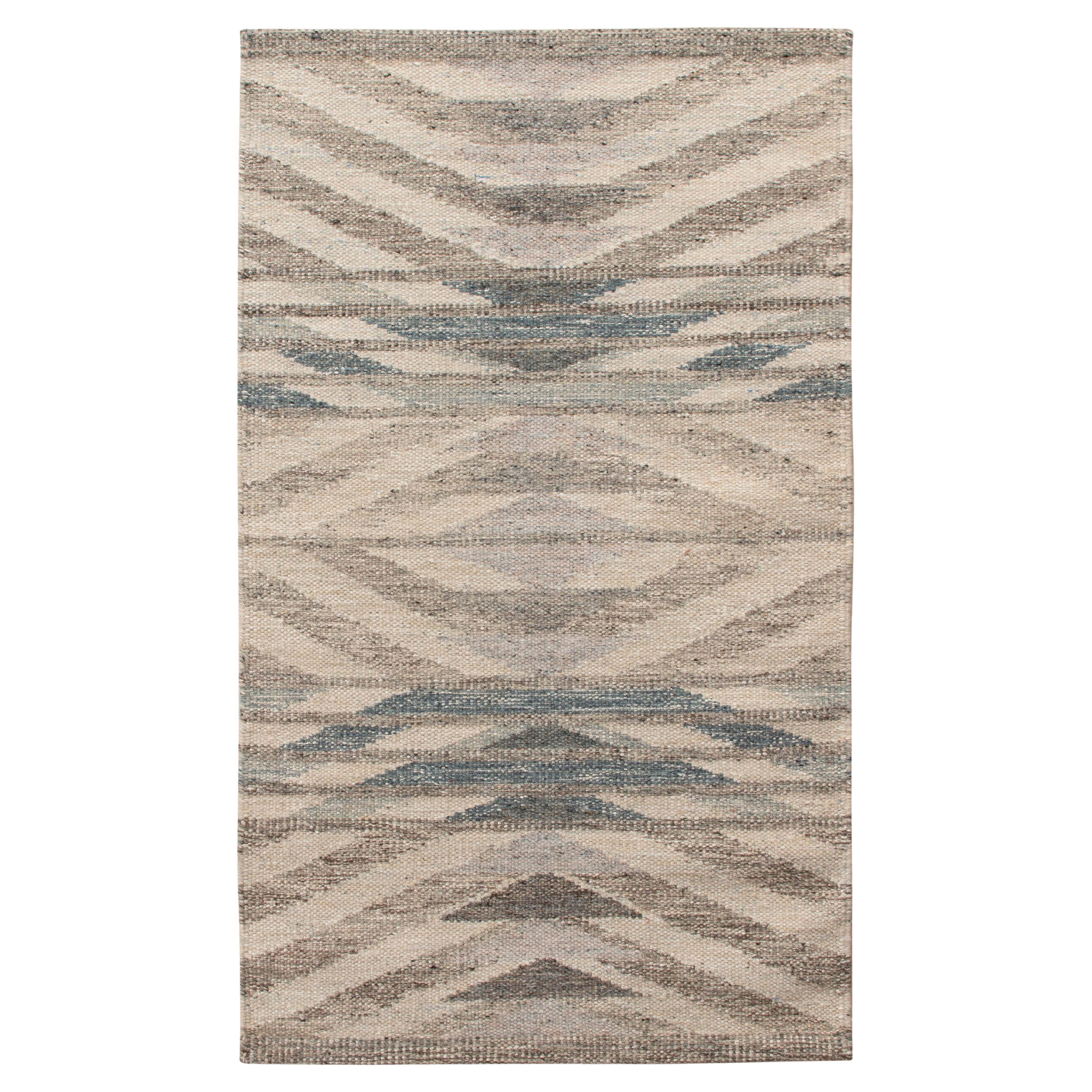 Teppich & Kelim-Teppich im skandinavischen Stil in Beige, Grau mit geometrischem Muster