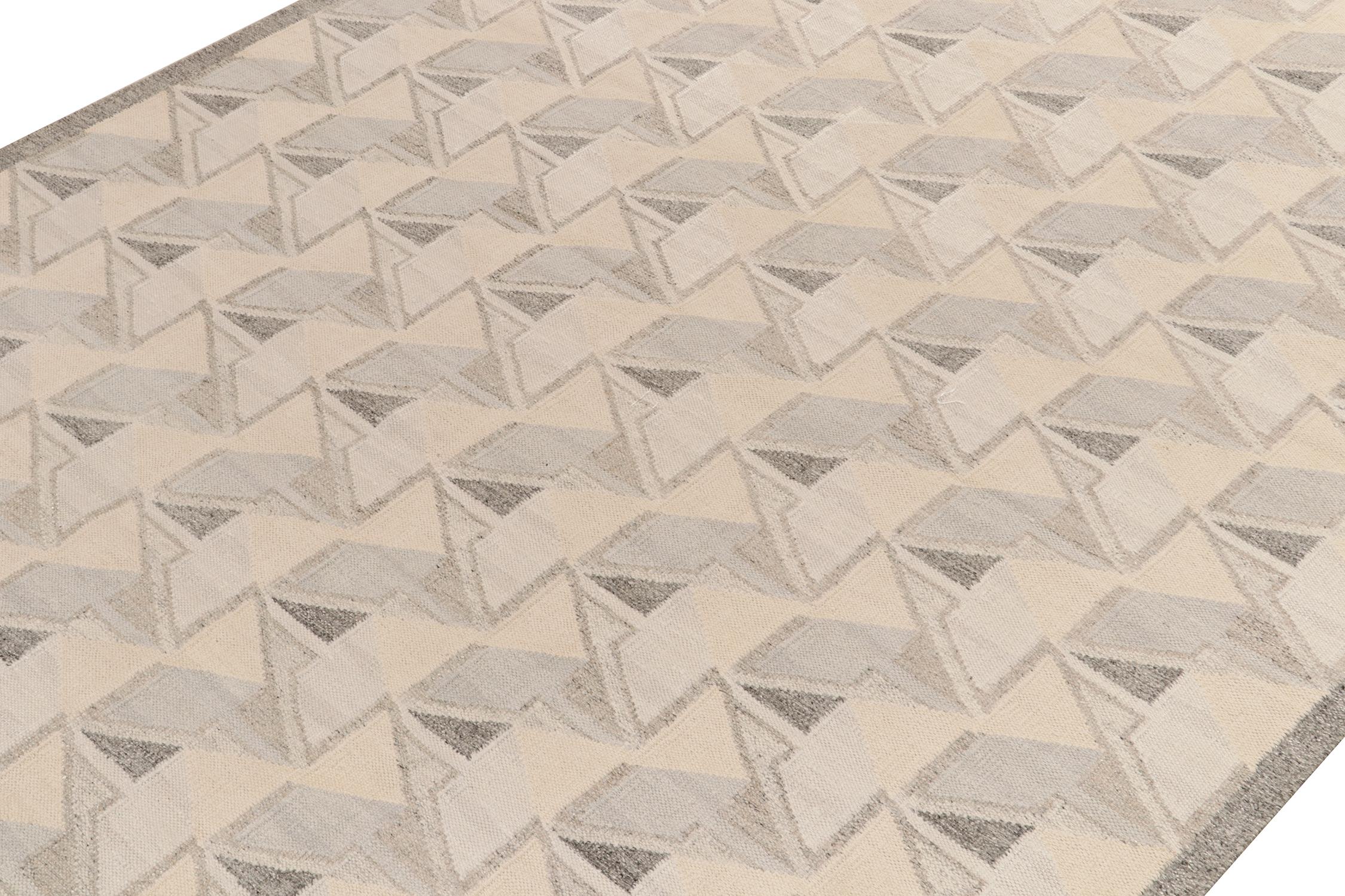 Teppich & Kelim-Teppich im skandinavischen Stil in Blau und Grau mit geometrischem Muster (Indisch) im Angebot