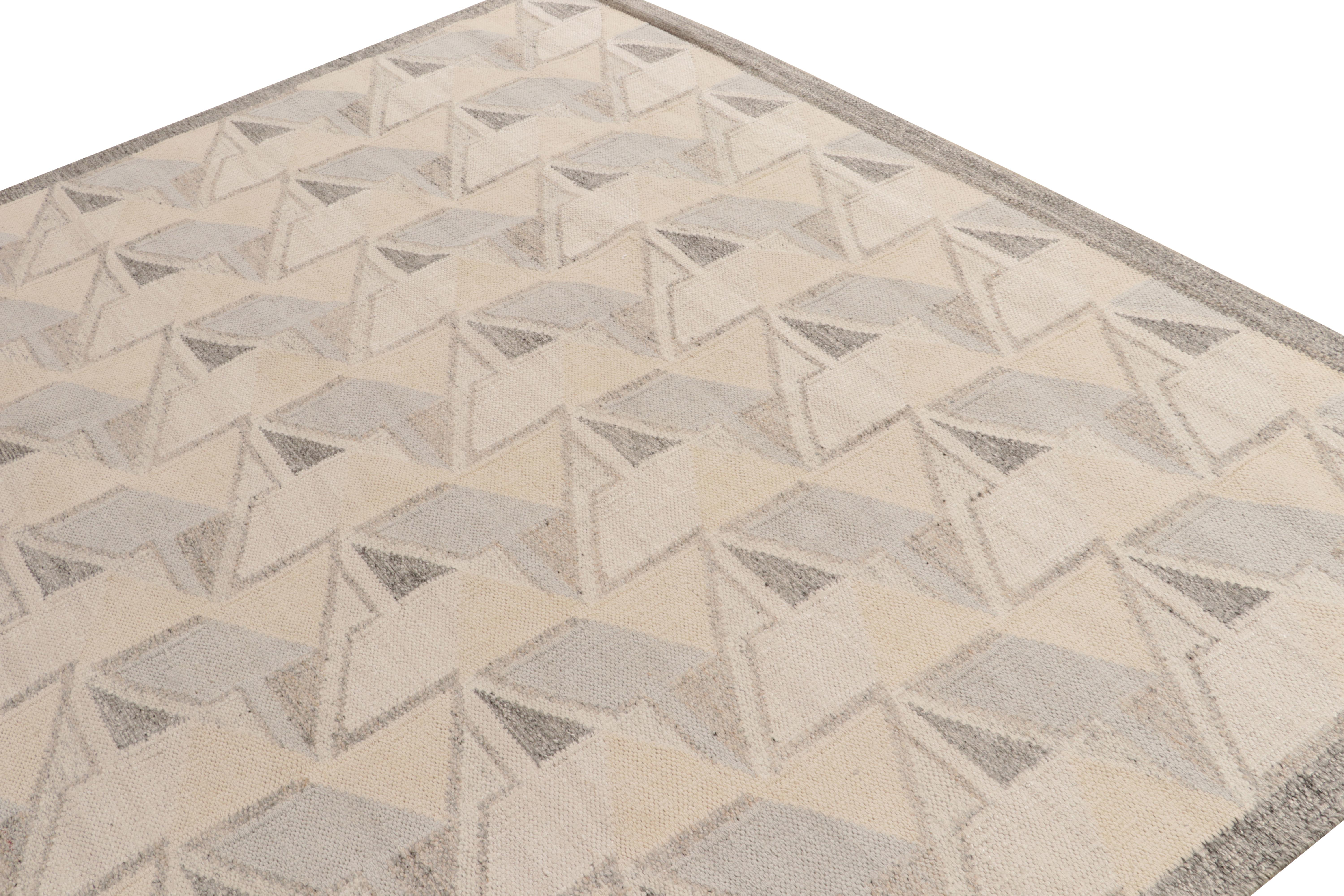 Teppich & Kelim Skandinavischer Stil Kelim-Teppich in Blau und Grau mit geometrischem Muster (Indisch) im Angebot