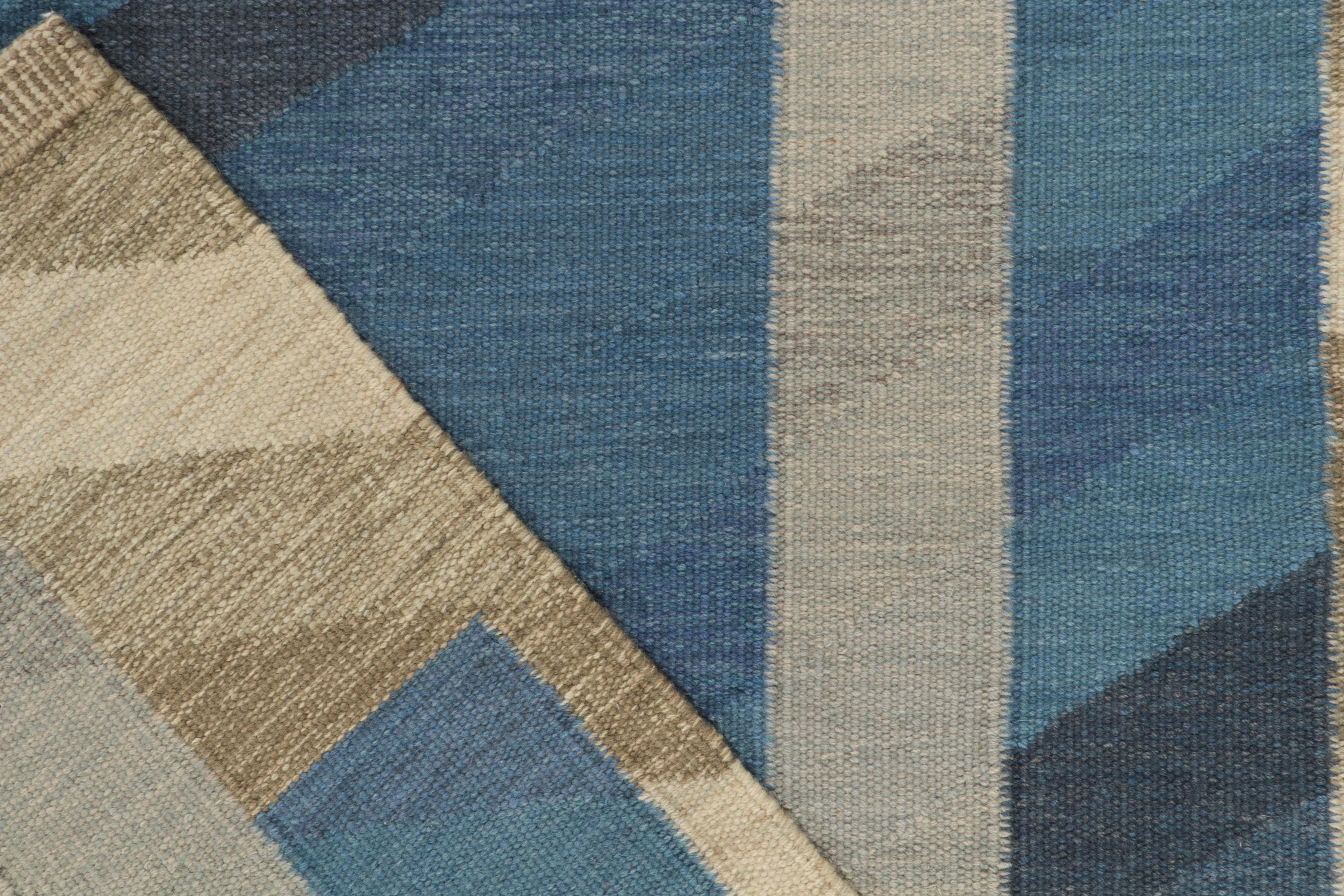 Wool Rug & Kilim's Scandinavian Style Kilim Rug in Blue, Beige-Gray Chevron Pattern For Sale