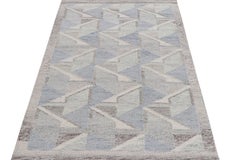 Rug & Kilim's Scandinavian Style Kilim Rug in Blue & Gray Geometric Pattern