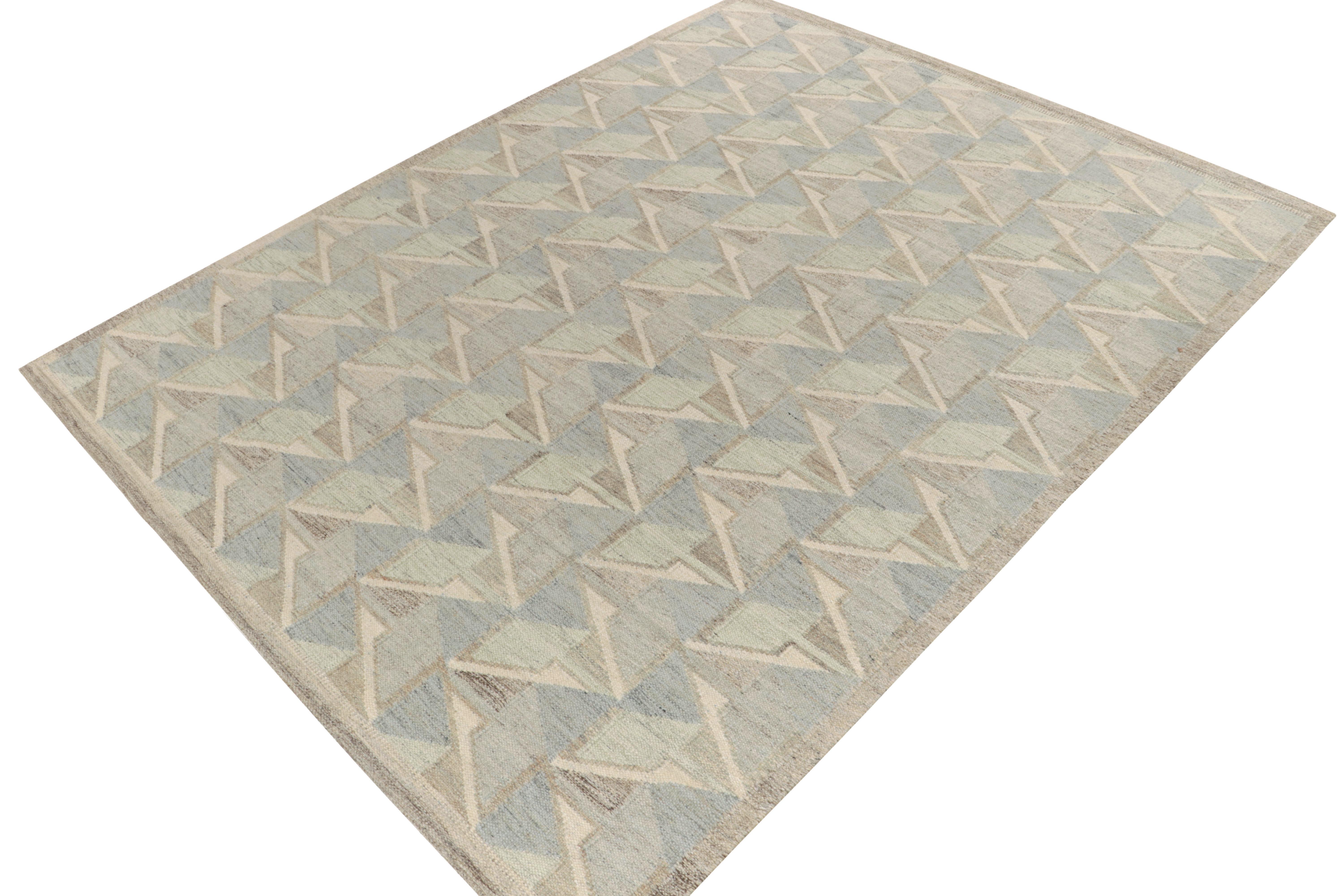 Modern Rug & Kilim's Scandinavian Style Kilim Rug in Blue & Gray Geometric Pattern For Sale