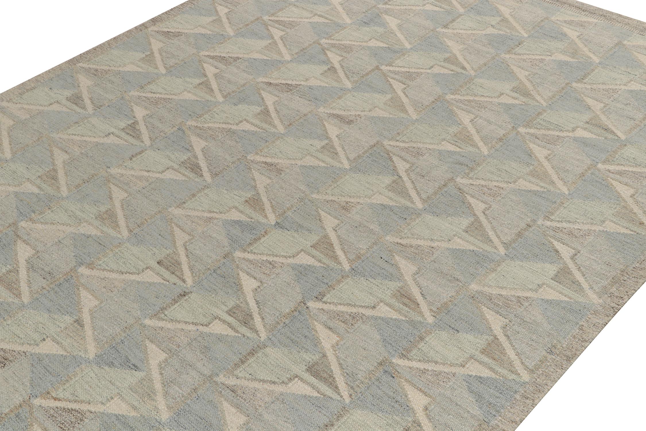 Teppich & Kelim-Teppich im skandinavischen Stil in Blau & Grau mit geometrischem Muster (Indisch) im Angebot