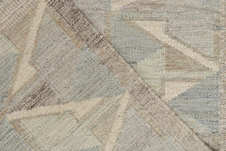 Rug and Kilim's Scandinavian Style Kilim Rug in Blue and Gray Geometric