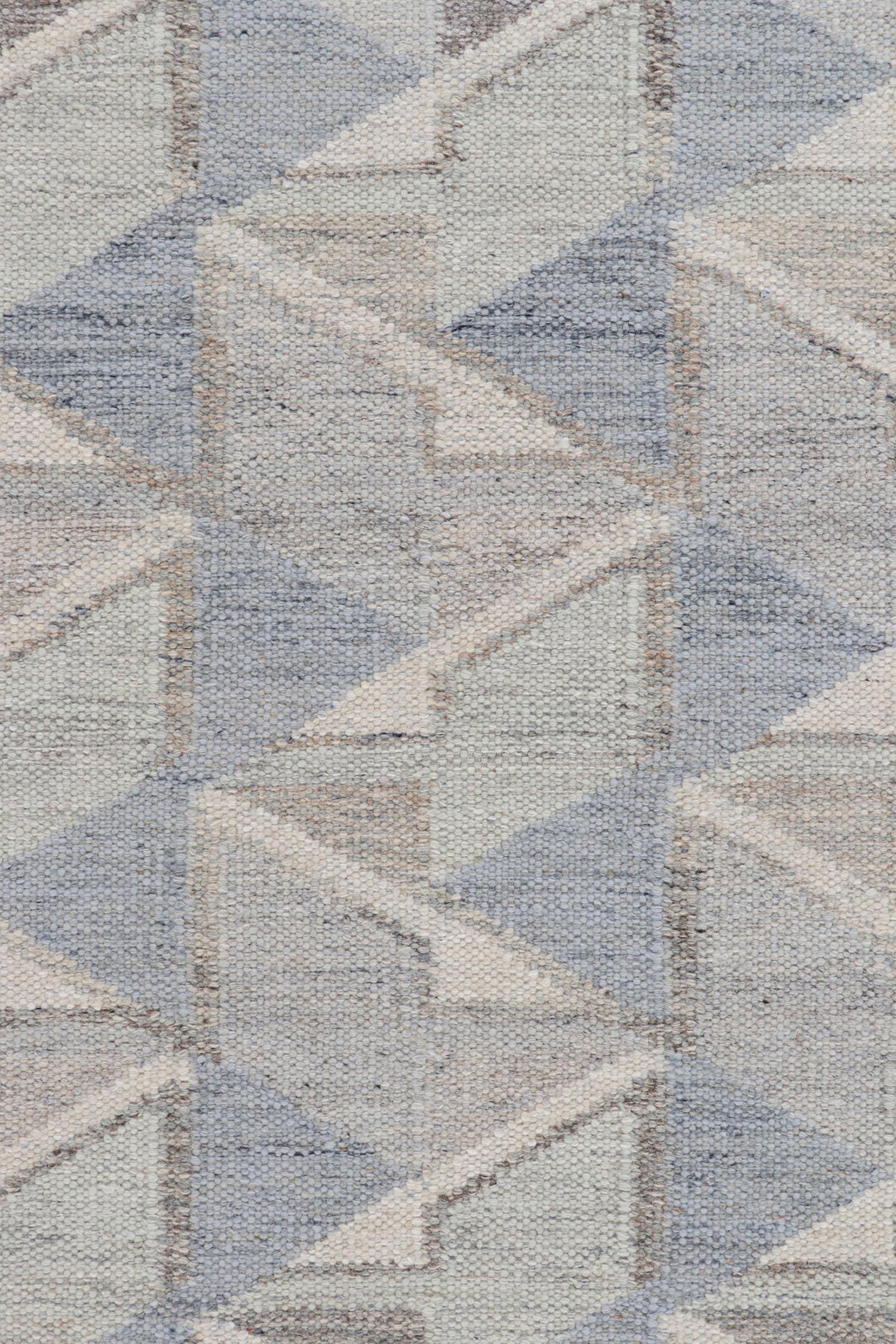 Hand-Knotted Rug & Kilim's Scandinavian Style Kilim Rug in Blue & Gray Geometric Pattern For Sale