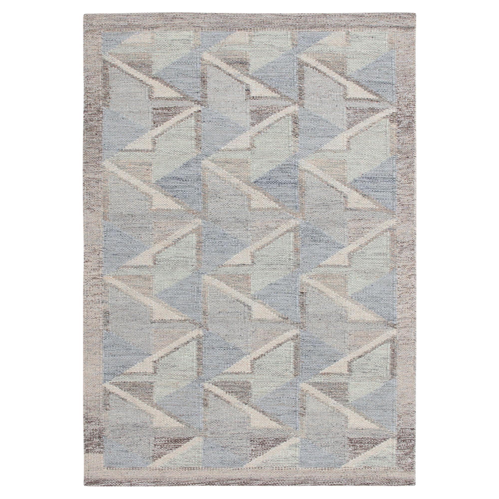 Teppich & Kelim-Teppich im skandinavischen Stil in Blau & Grau mit geometrischem Muster