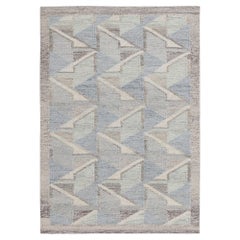 Teppich & Kelim-Teppich im skandinavischen Stil in Blau & Grau mit geometrischem Muster